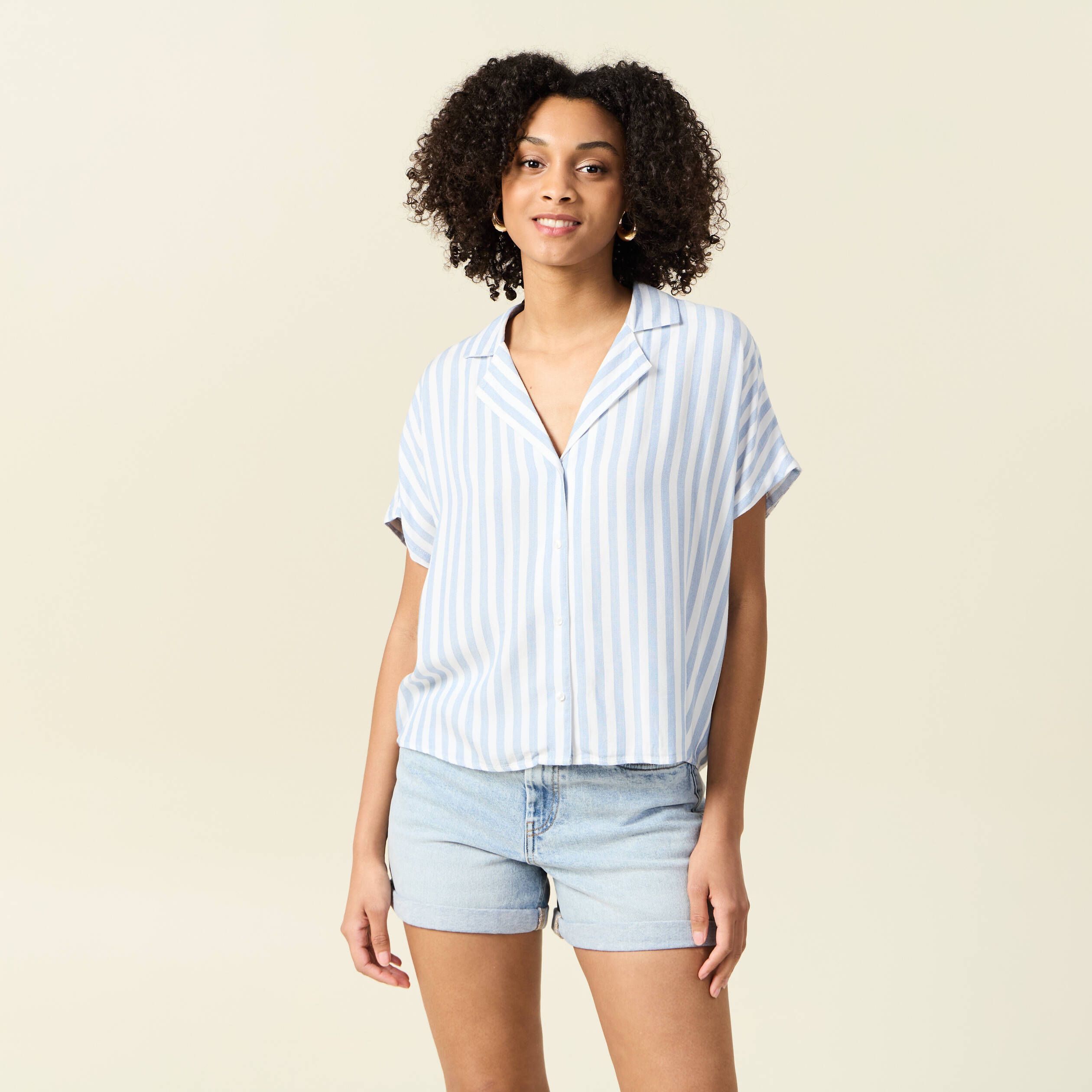 Chemise manches 3/4 bleu femme