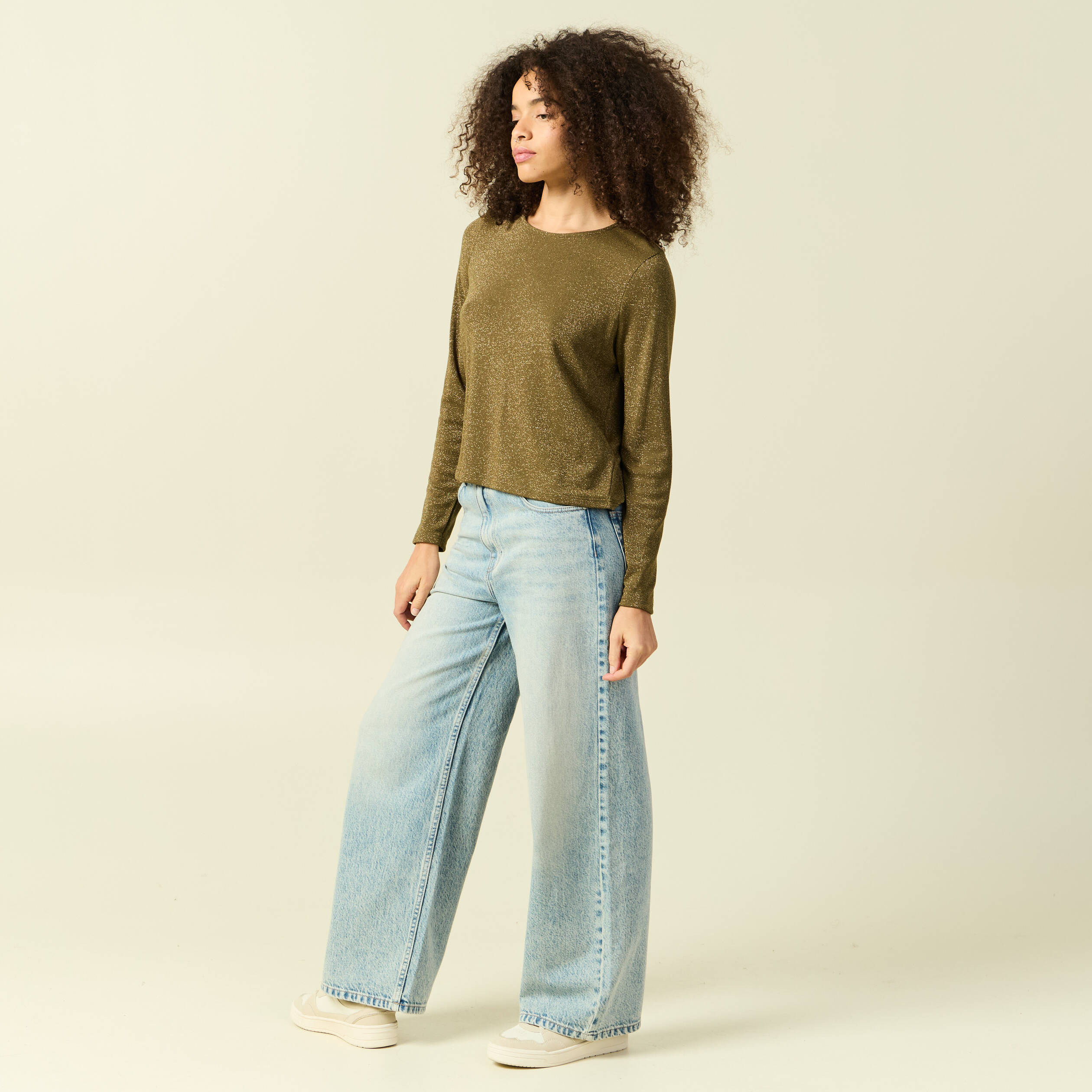 T-shirt manches longues vert kaki femme