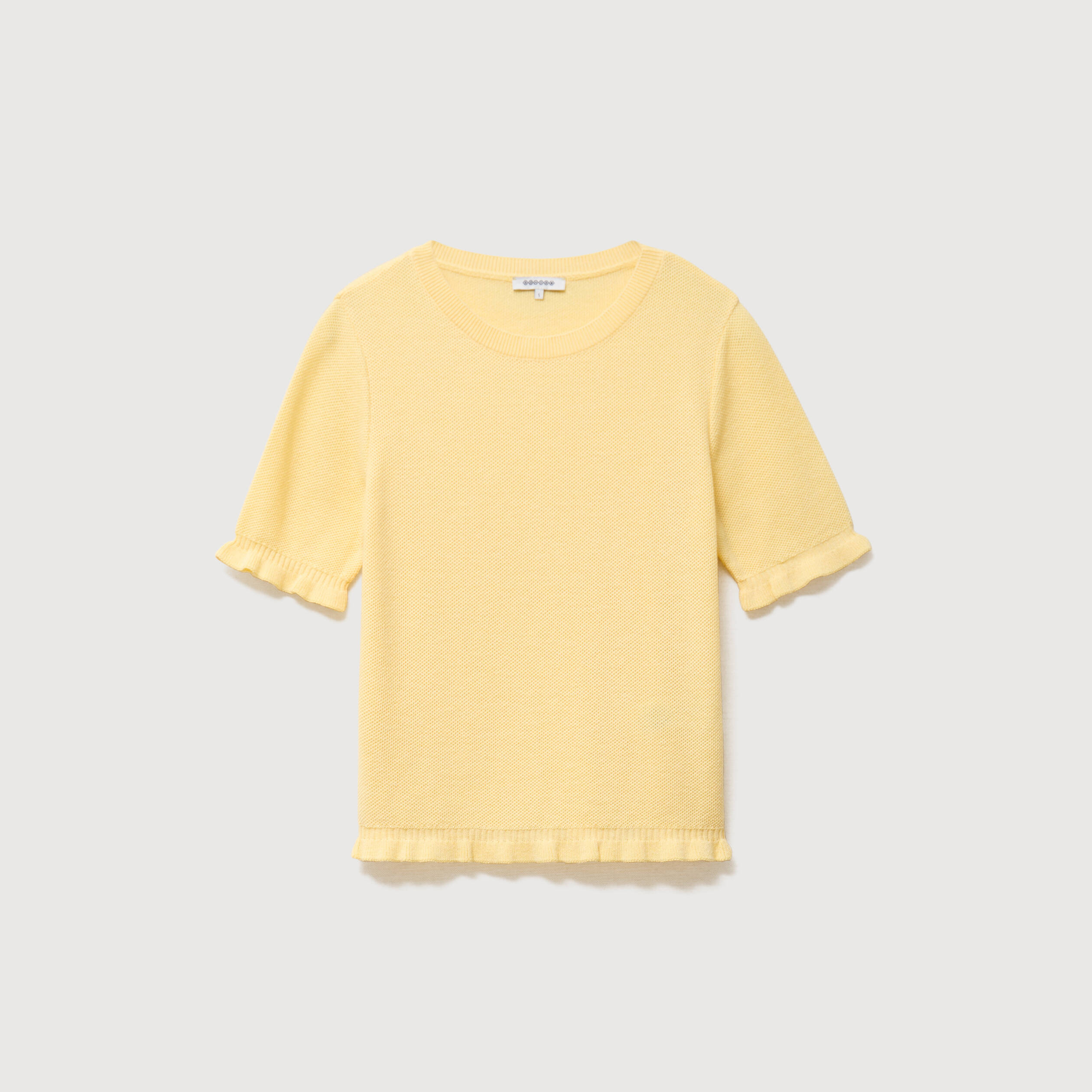 Pull droit col bateau manches courtes jaune clair femme