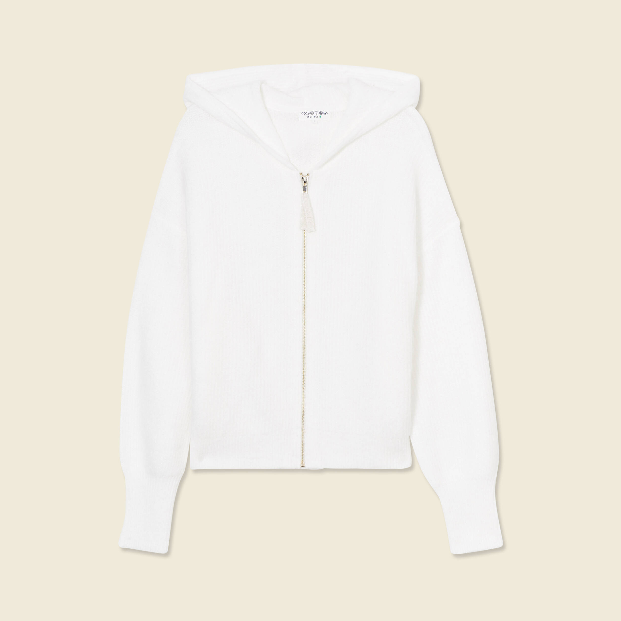 gilet manches longues capuche ecru femme Gilet manches longues capuche ecru femme