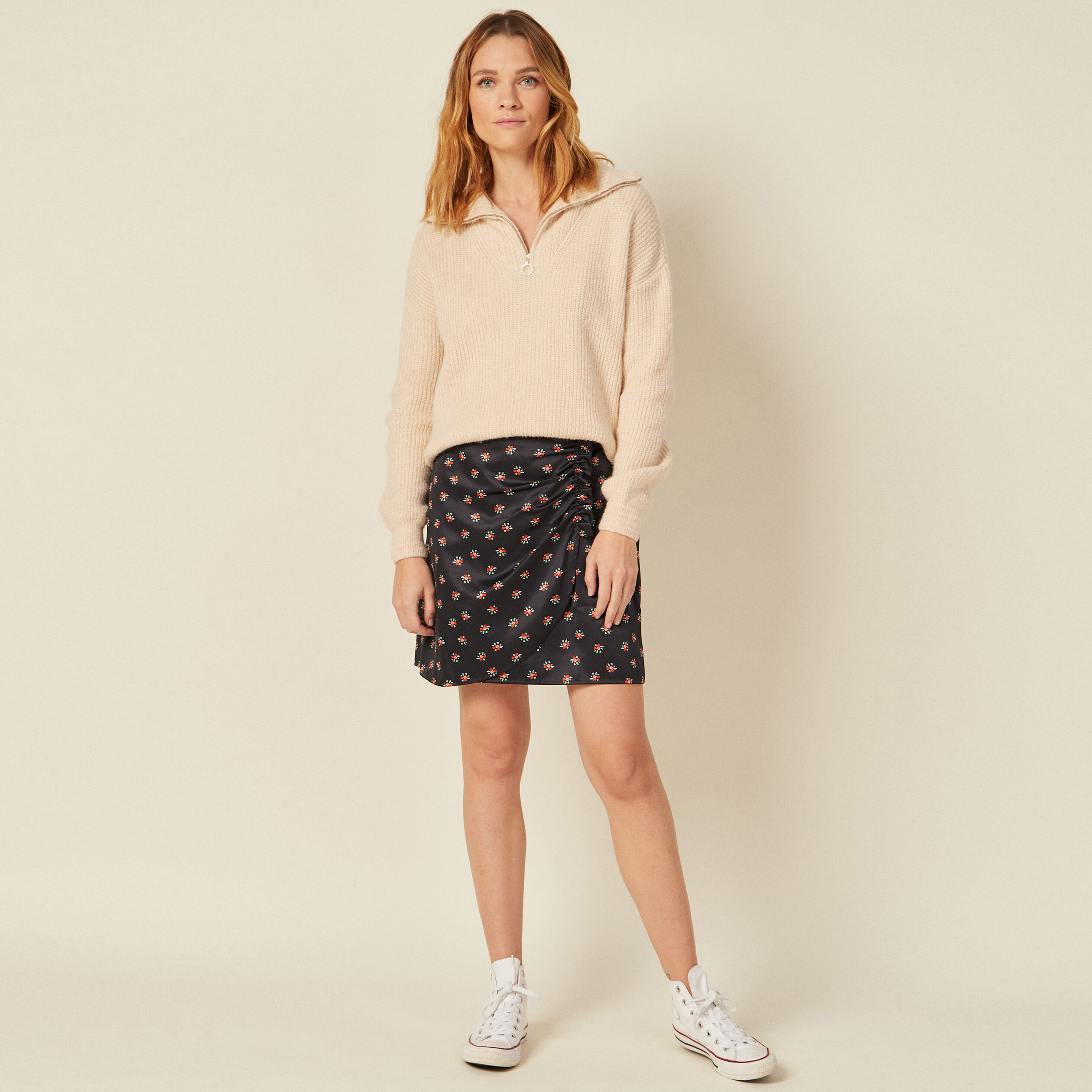 jupe droite froncee satinee noir femme Jupe droite froncée satinée noir femme