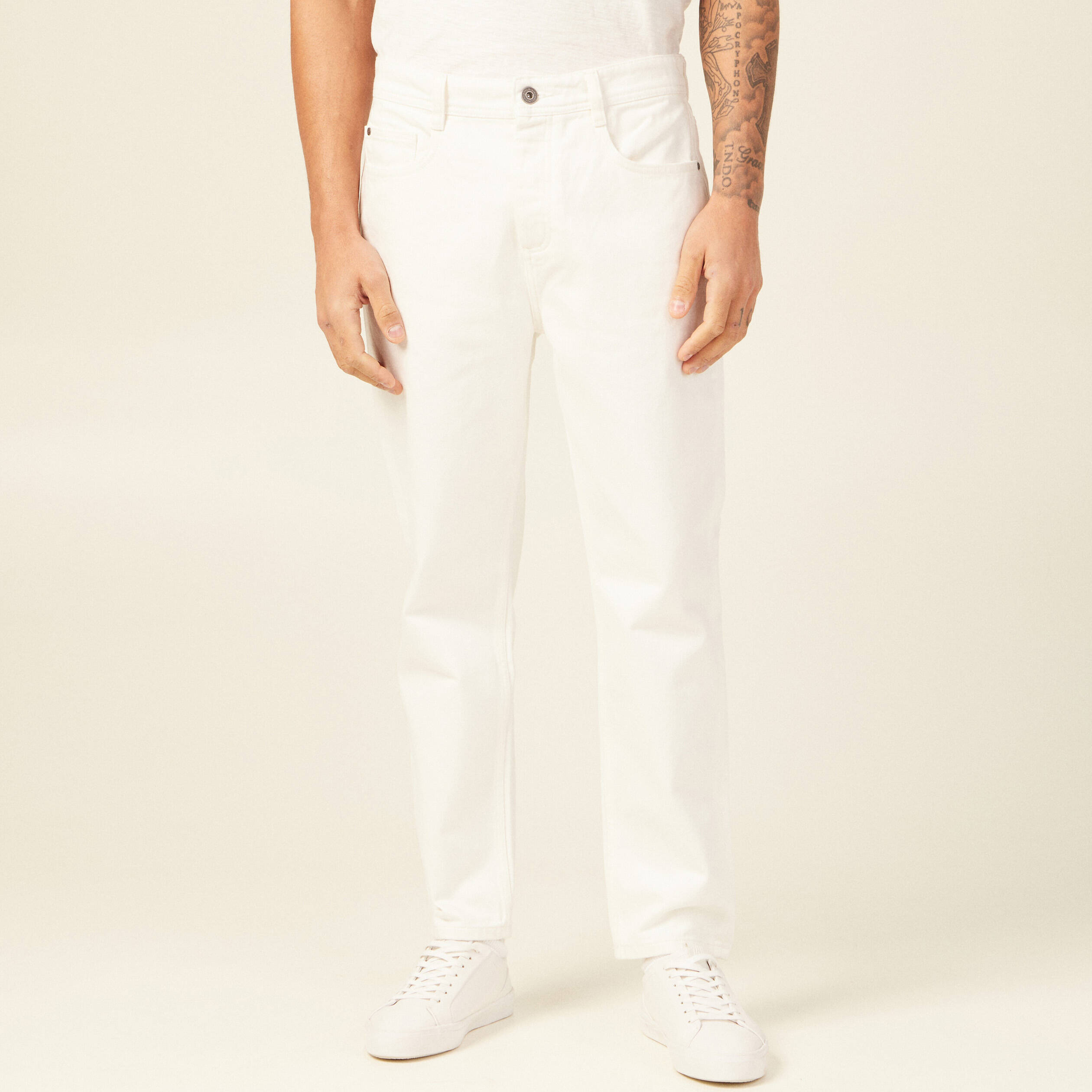 Jeans straight tapered denim blanc homme