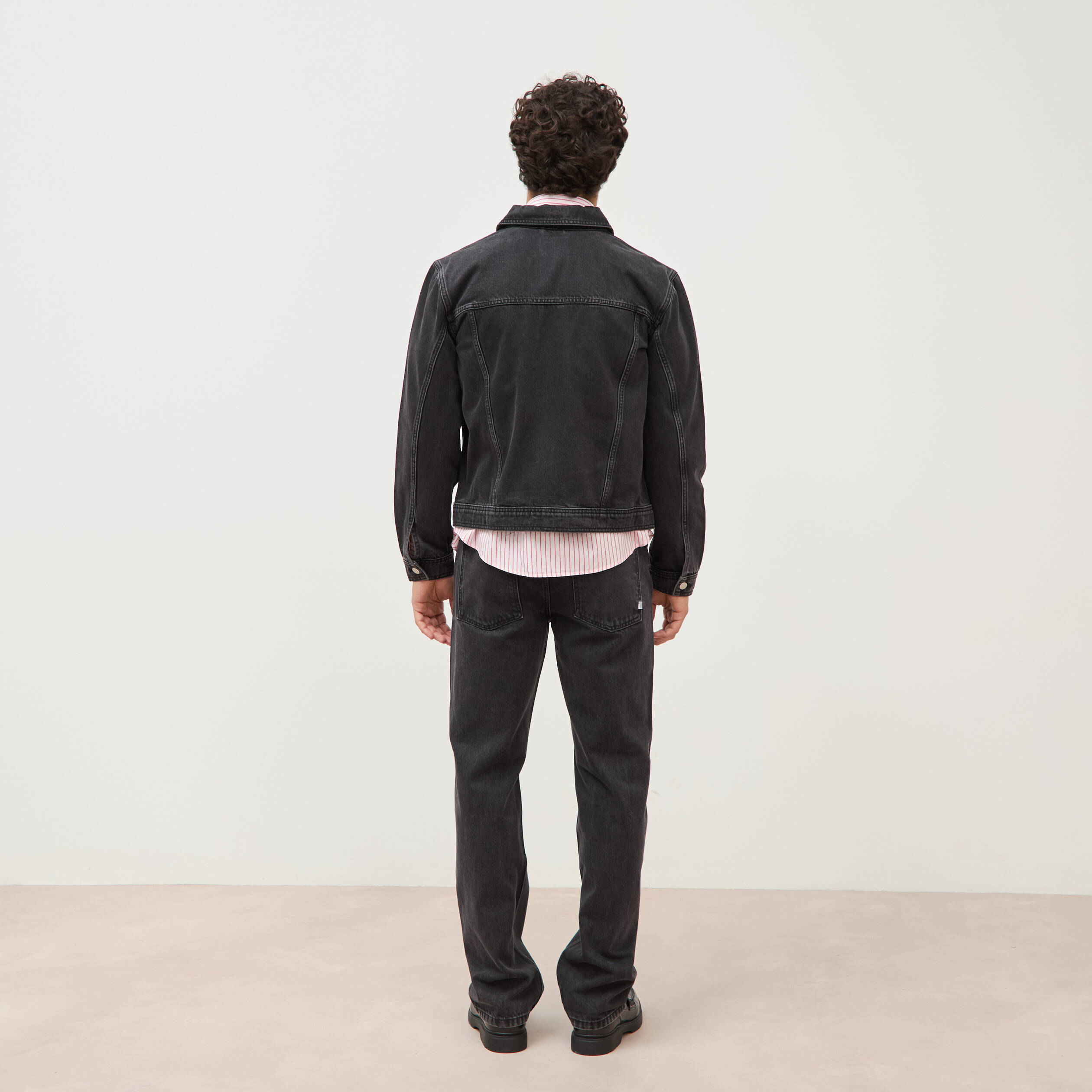 Veste droite en coton col classique denim noir homme