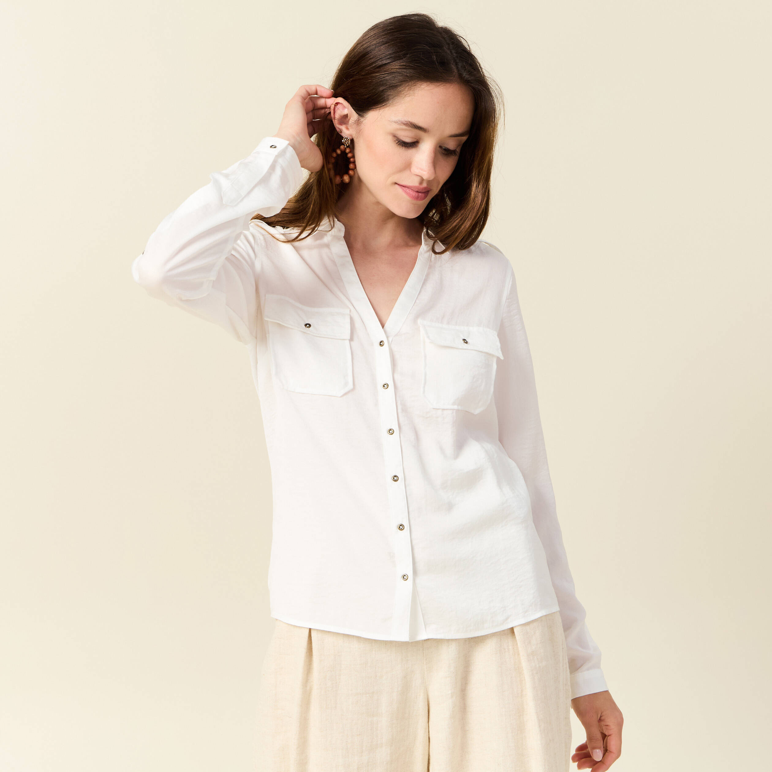chemise manches longues ecru femme Chemise manches longues ecru femme