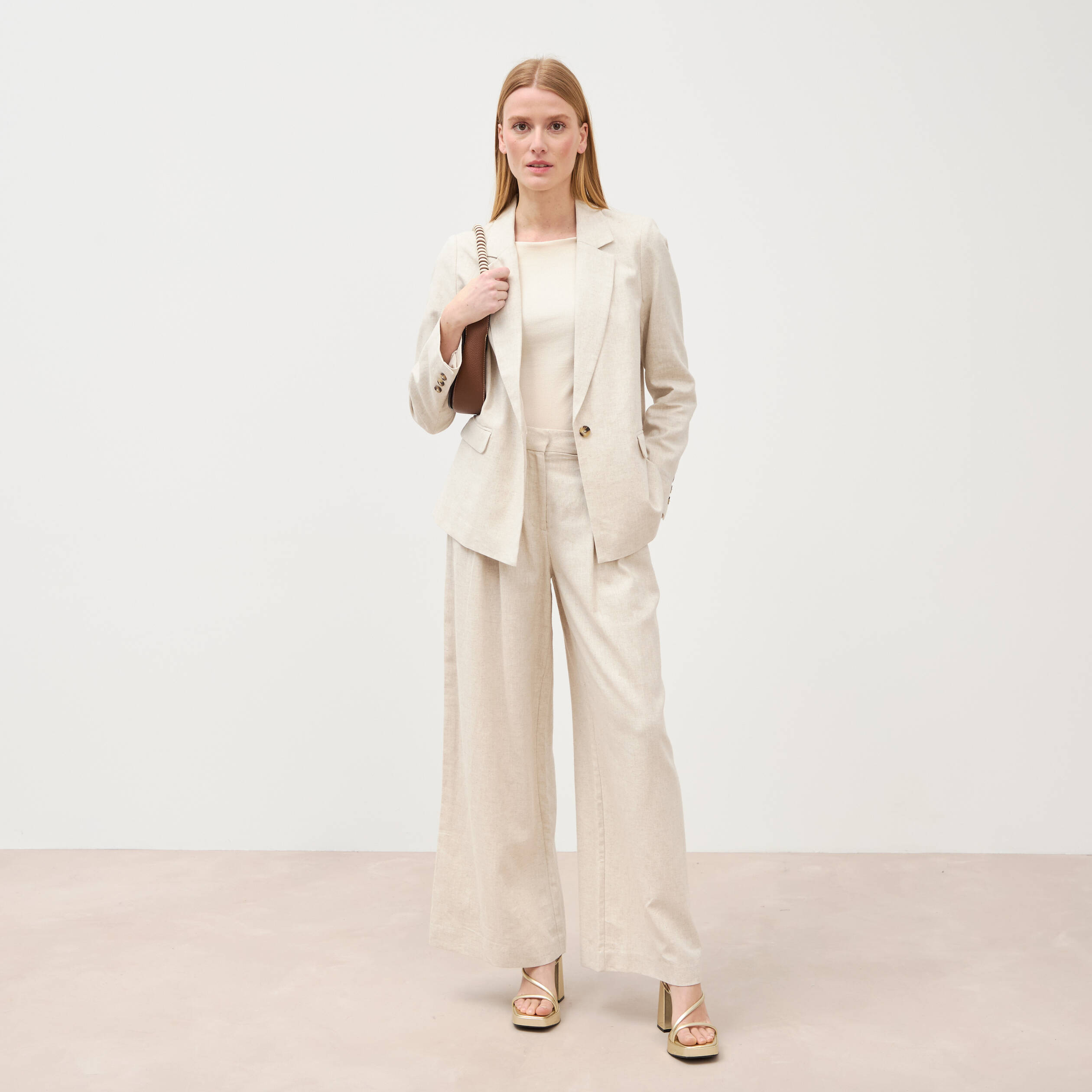 Blazer manches longues col tailleur sable femme