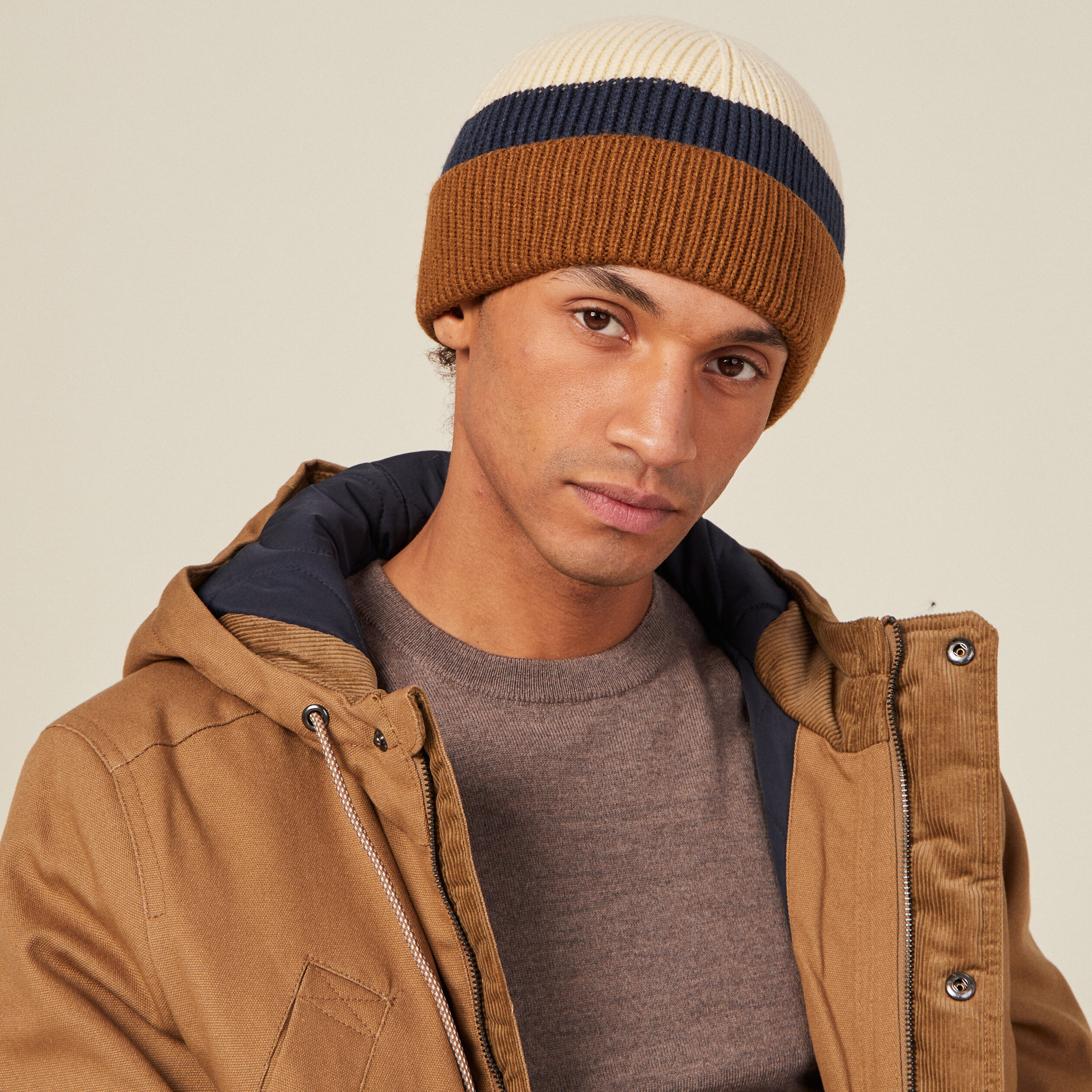 bonnet tricote marron homme Bonnet tricoté marron homme