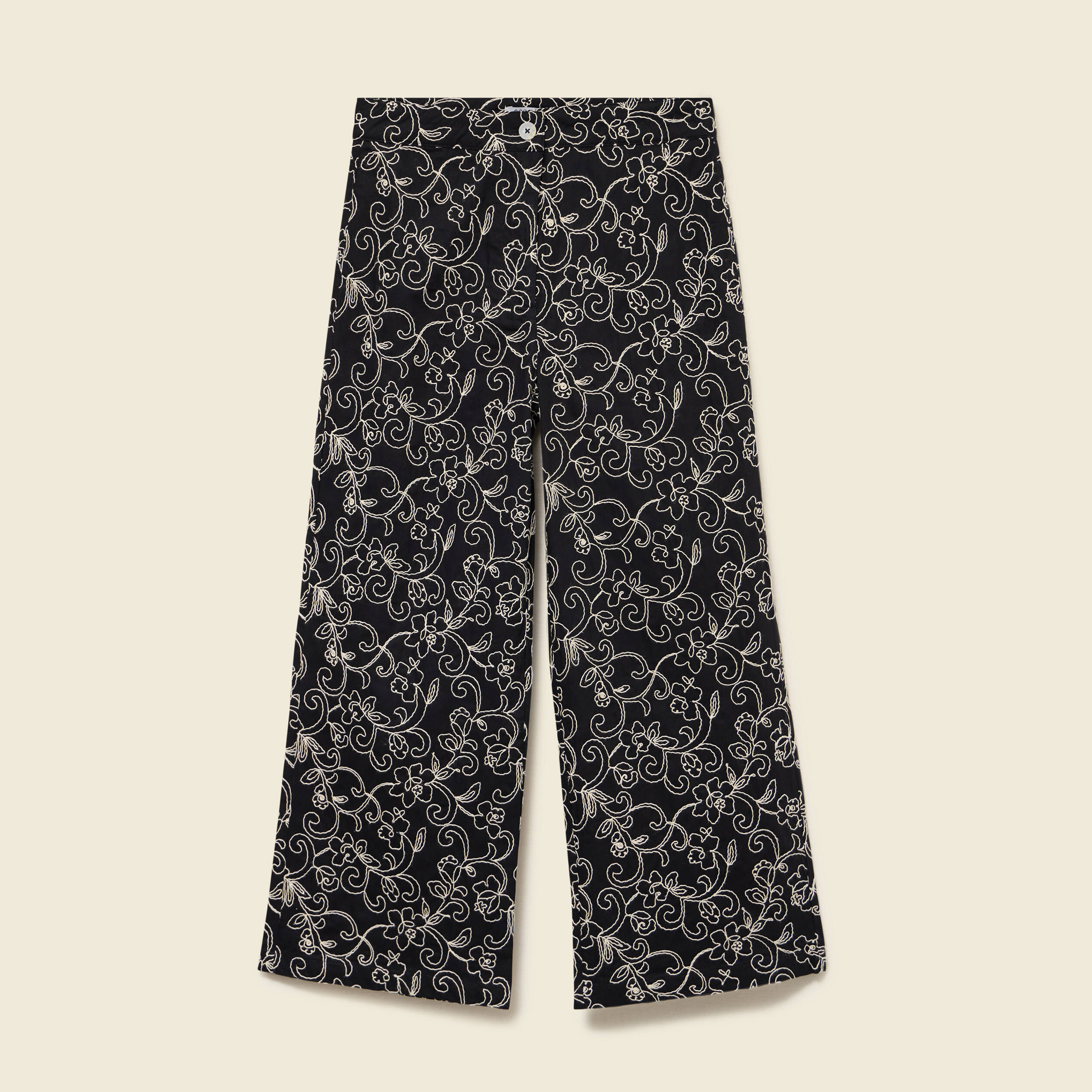 Pantalon loose en coton doubl&eacute; noir femme