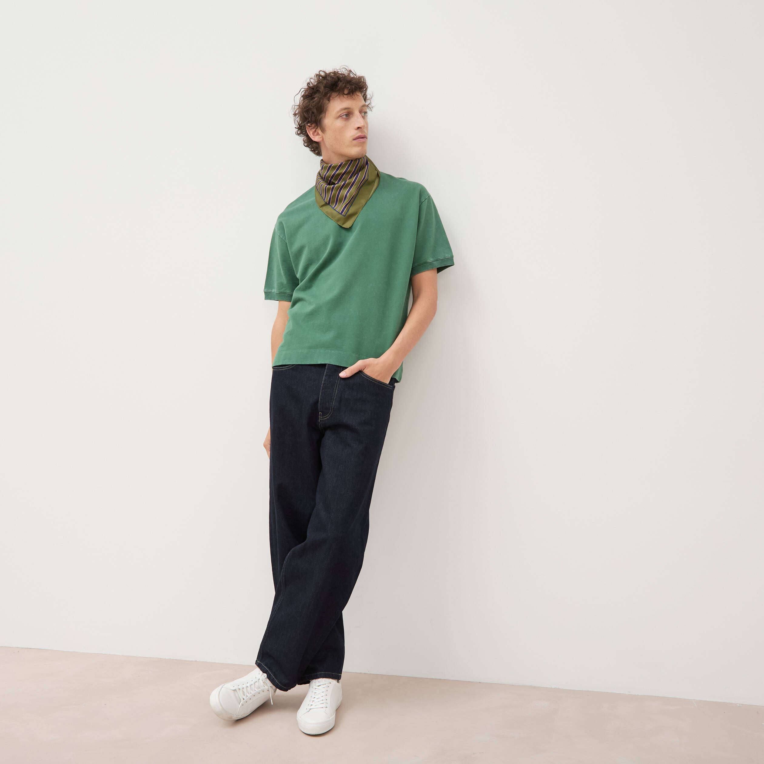 Sweat ample col rond manches courtes vert homme