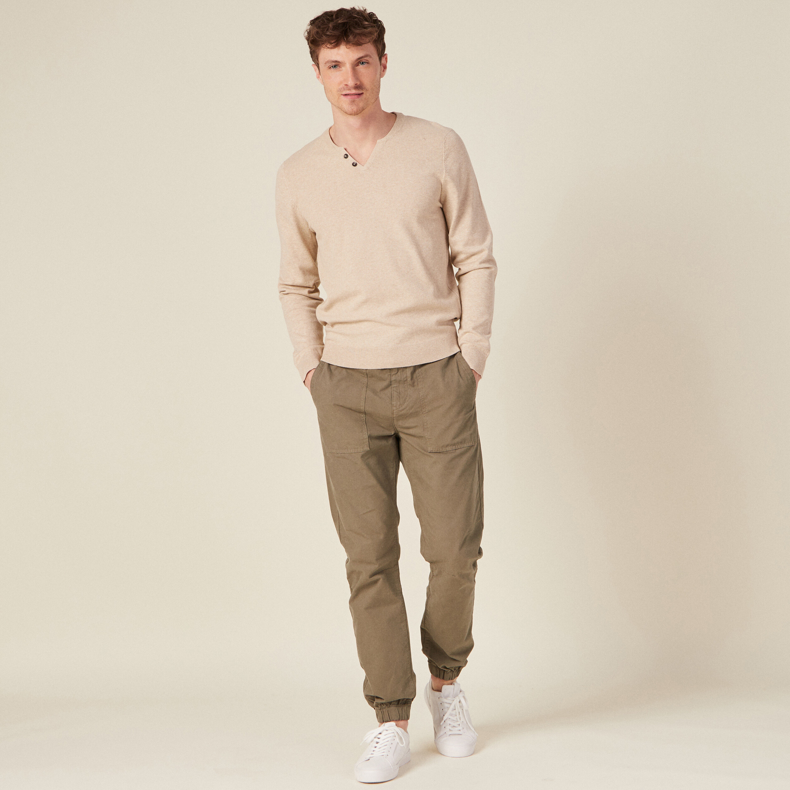 Pull manches longues beige homme