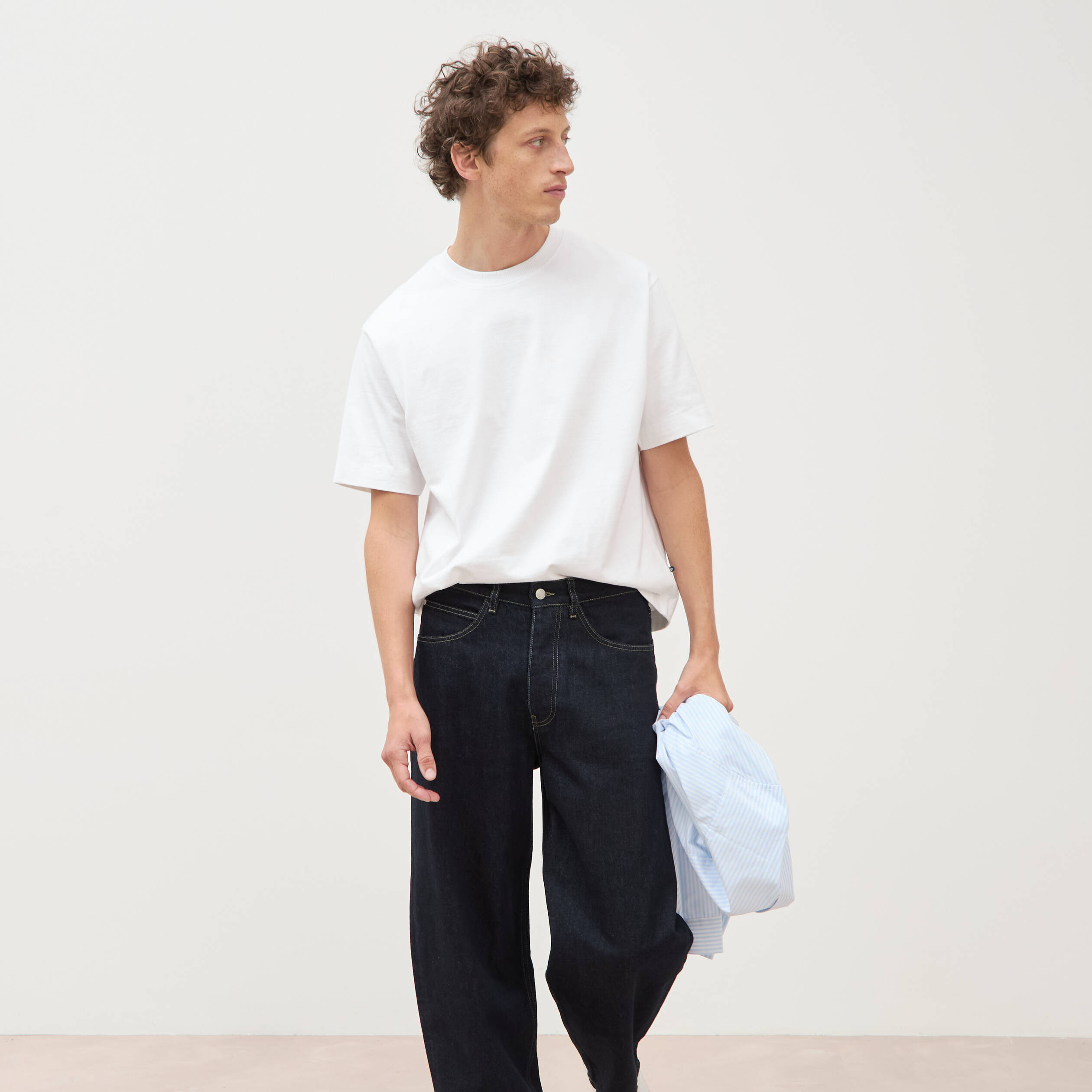 Jeans large longueur 32 en coton denim brut rinse homme