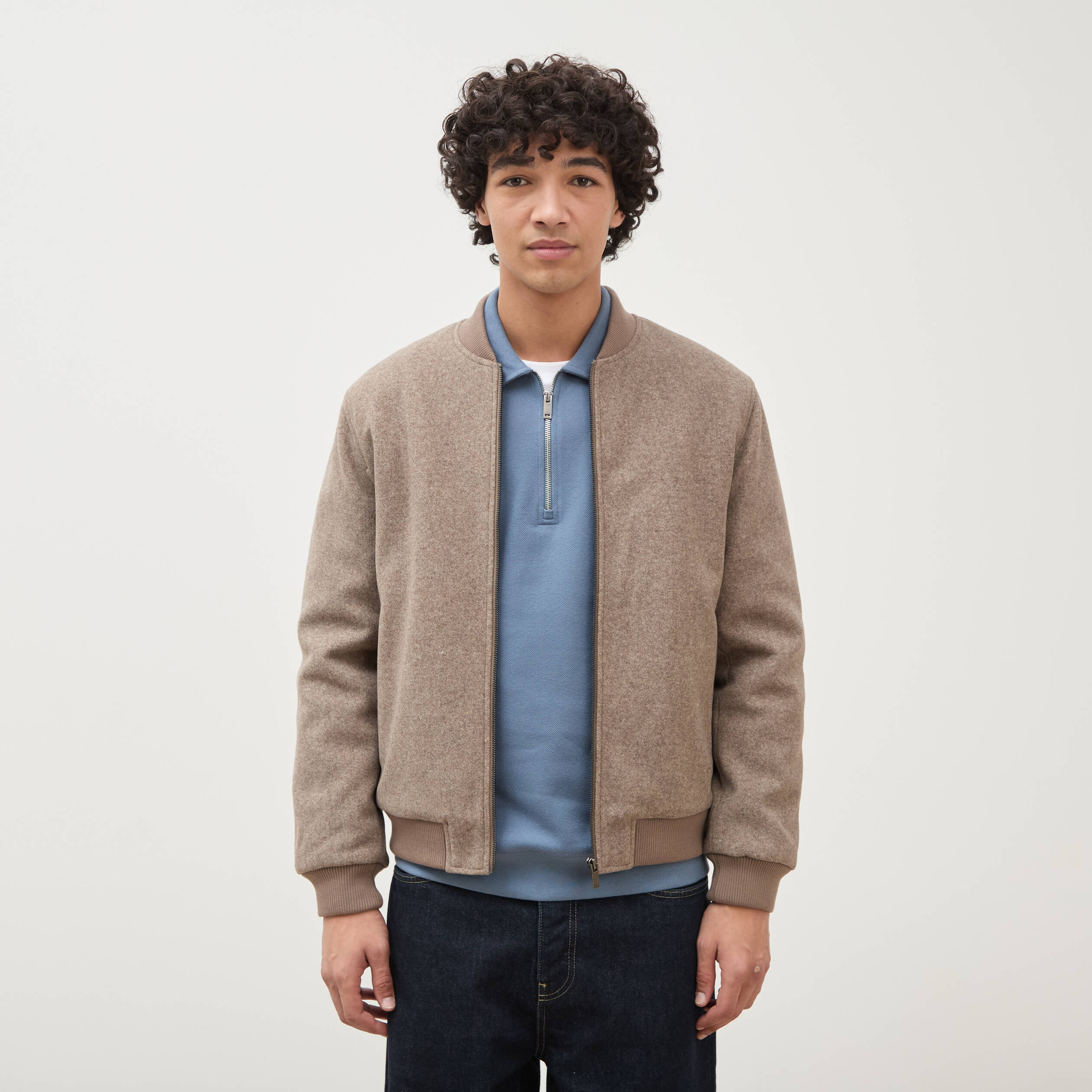 Blouson doubl&eacute; manches longues taupe homme
