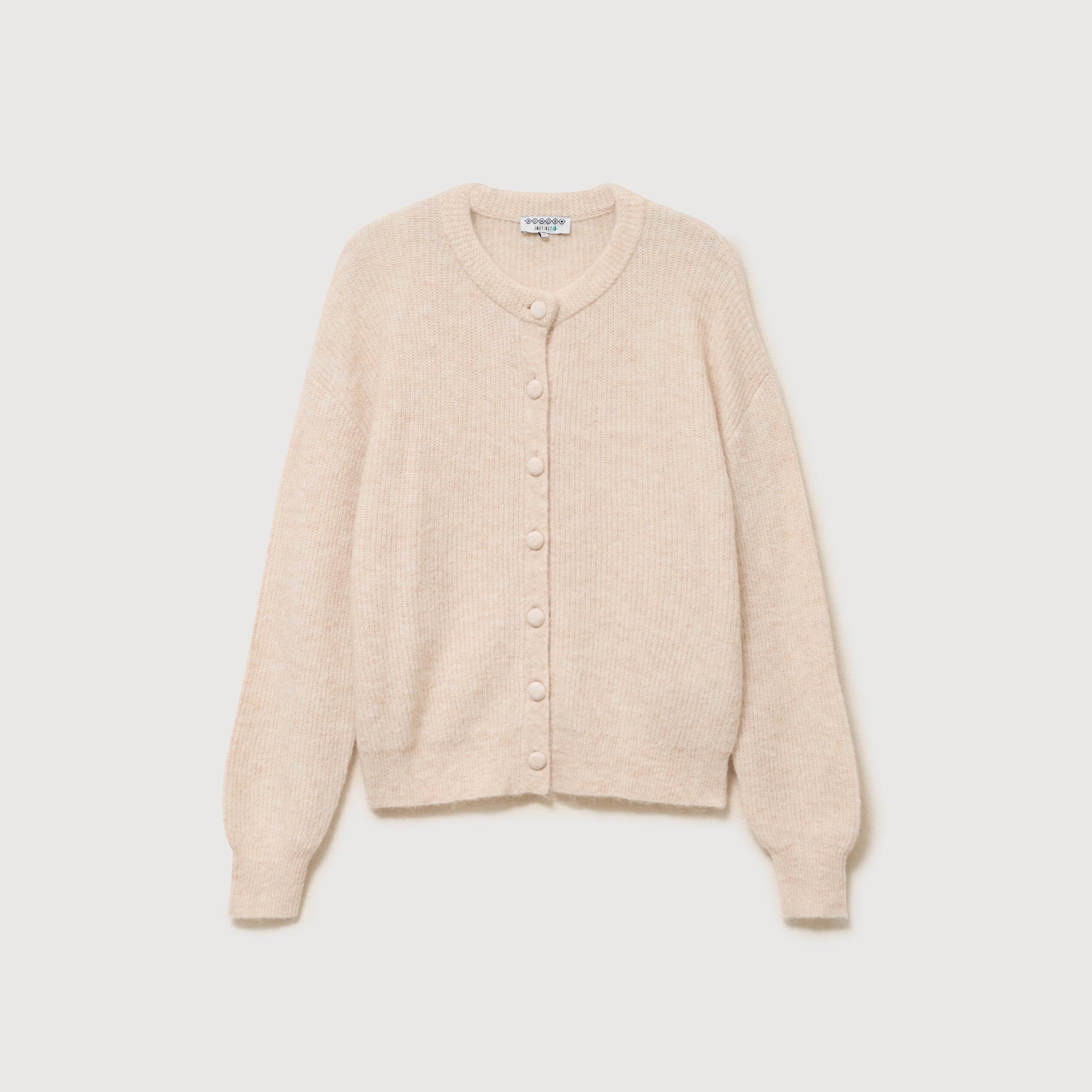 Gilet manches longues col rond beige femme