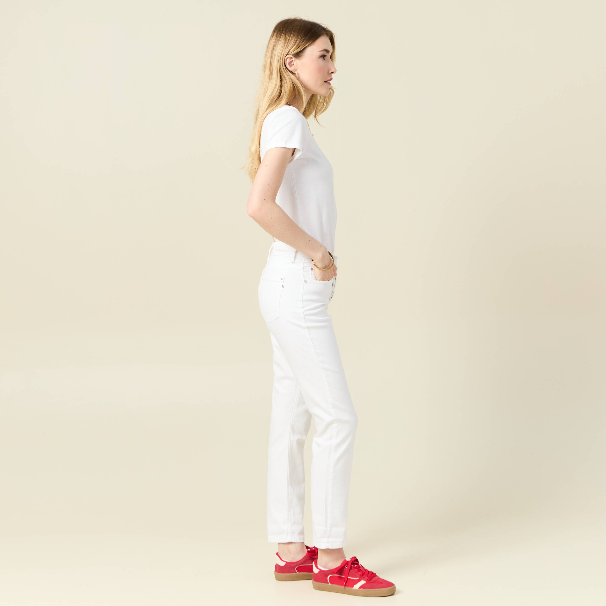 jeans girlfriend taille haute denim blanc femme Jeans girlfriend taille haute denim blanc femme