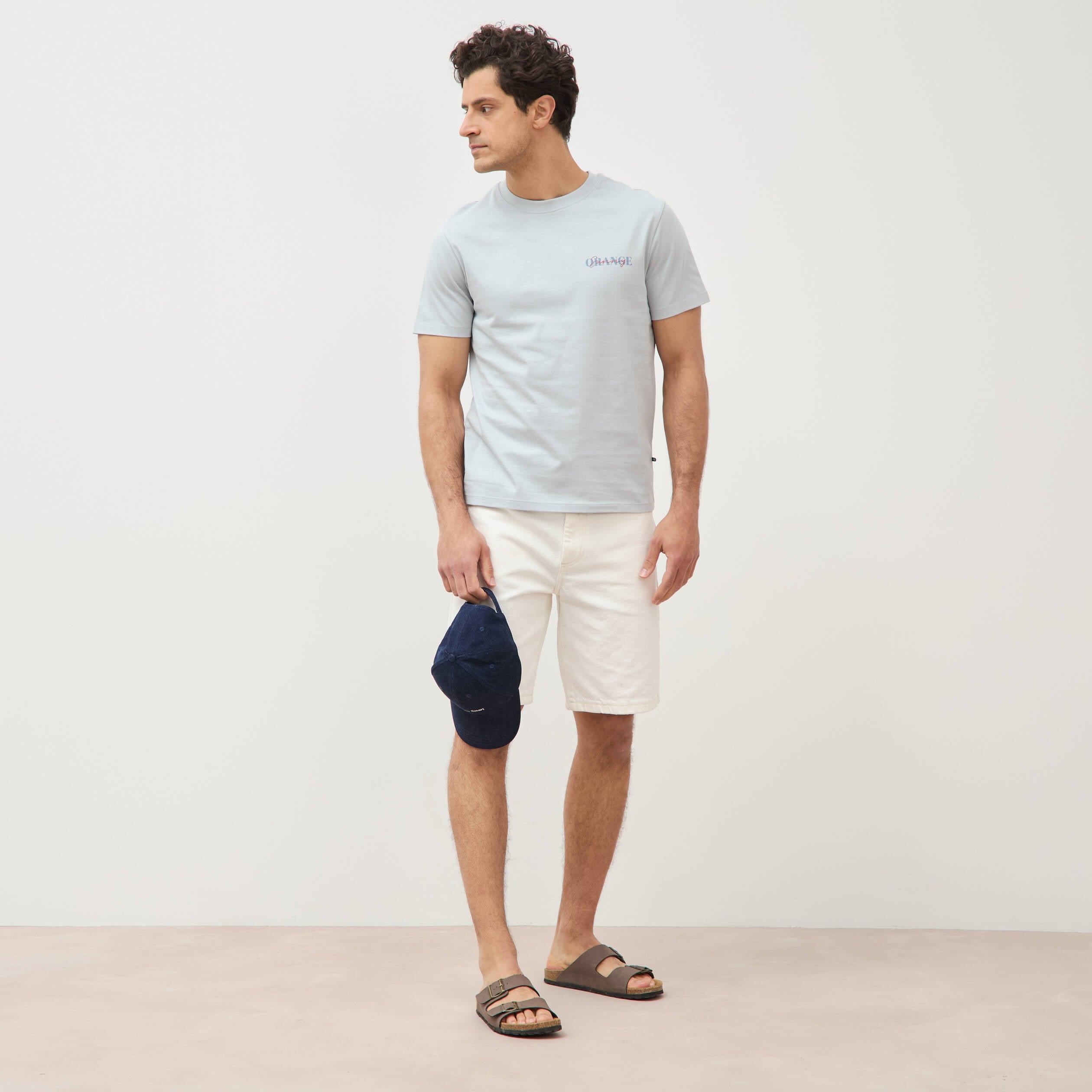 T-shirt droit en coton col rond gris clair homme