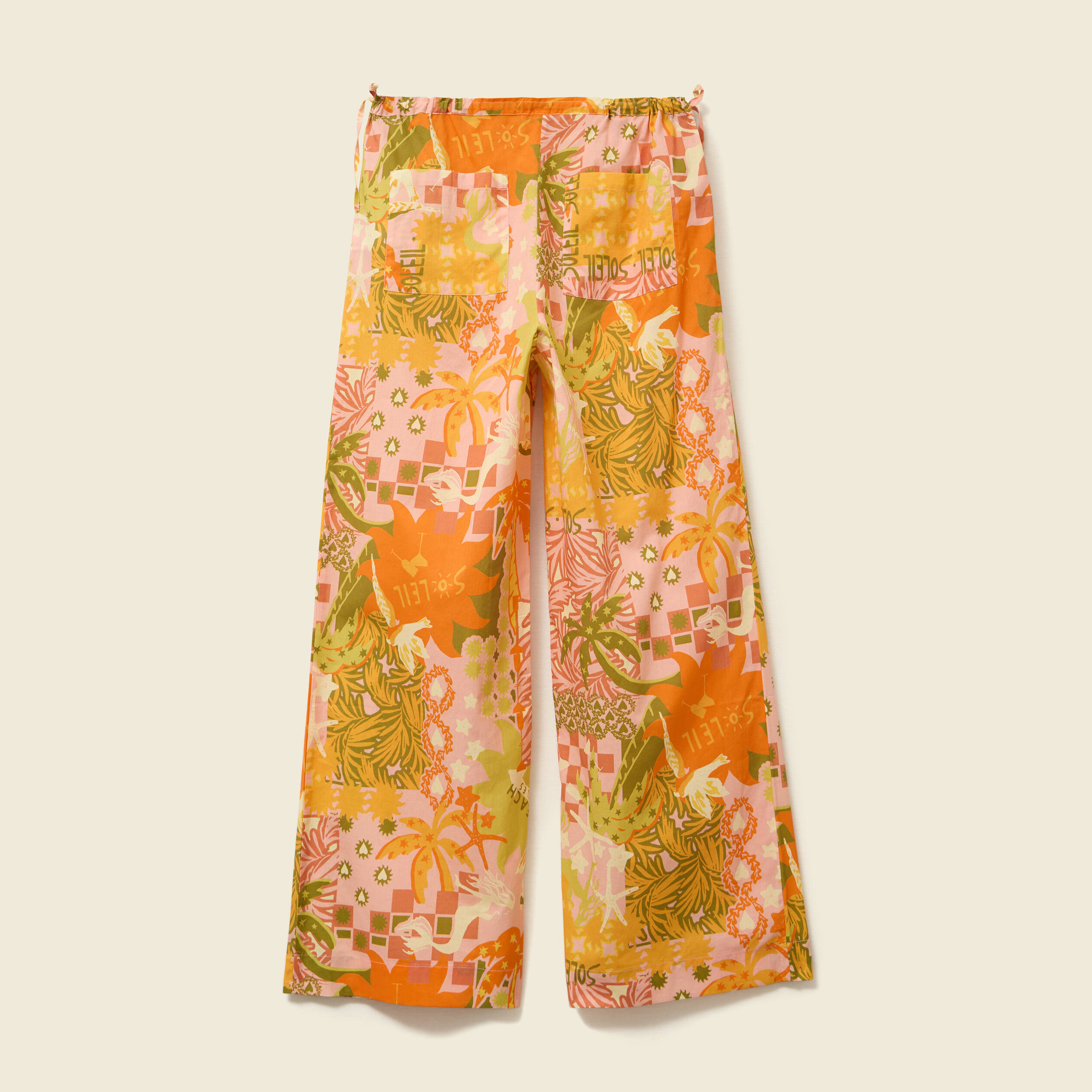 pantalon large taille haute en coton orange corail femme Pantalon large taille haute en coton orange corail femme