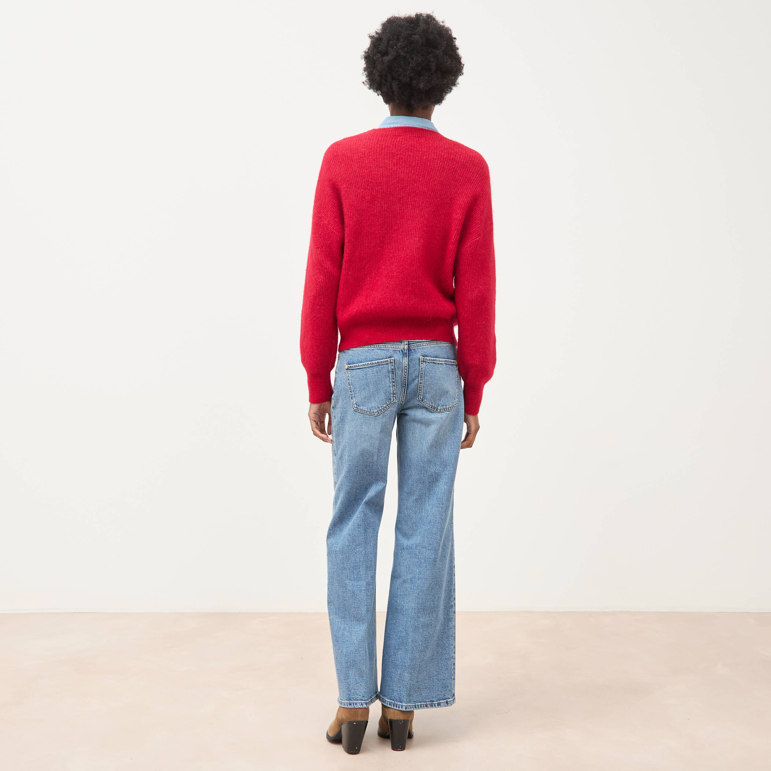 Pull droit col rond manches longues rouge femme