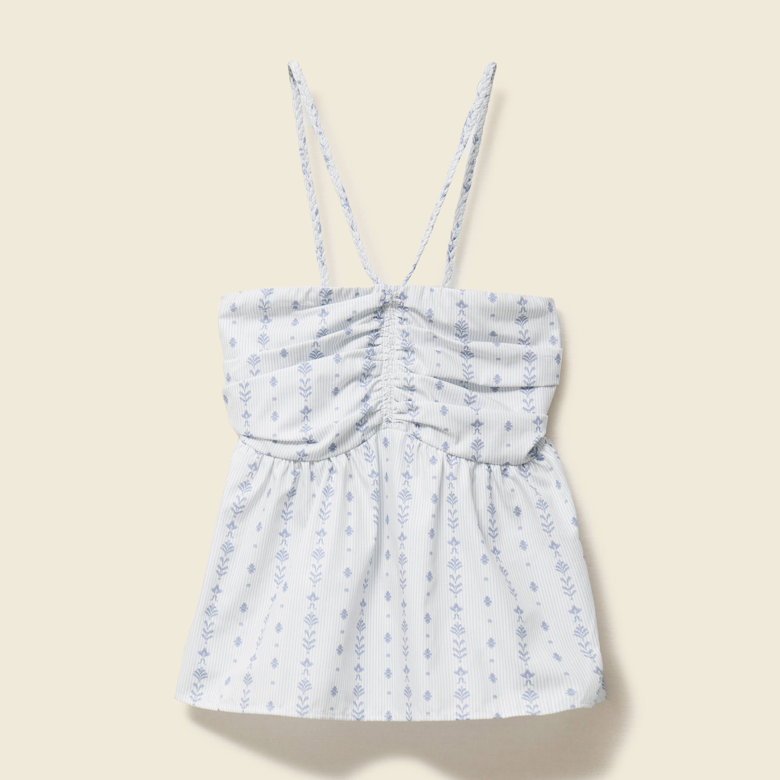 Top col droit &agrave; bretelles en coton bleu clair femme