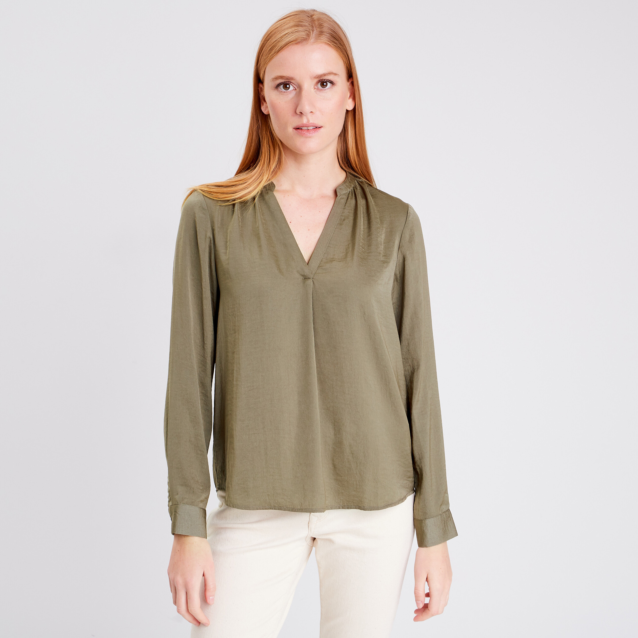 Blouse manches longues vert kaki femme