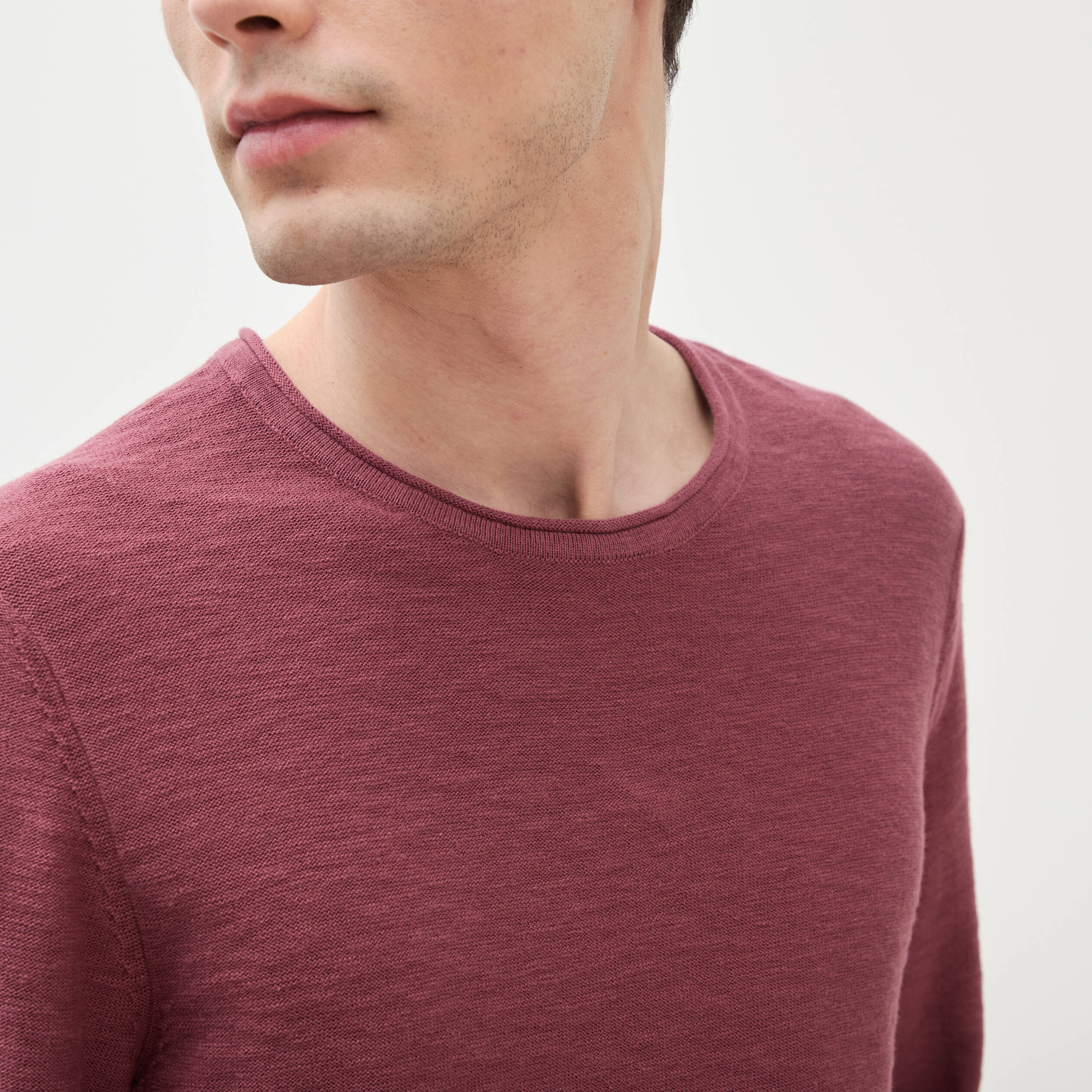 Pull fin en coton manches longues vieux rose homme