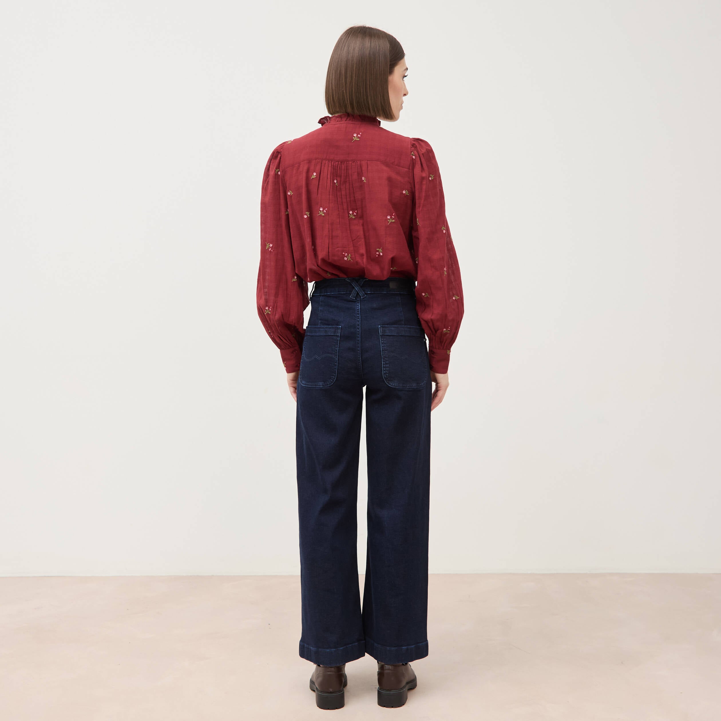 Jeans large taille haute denim brut rinse femme