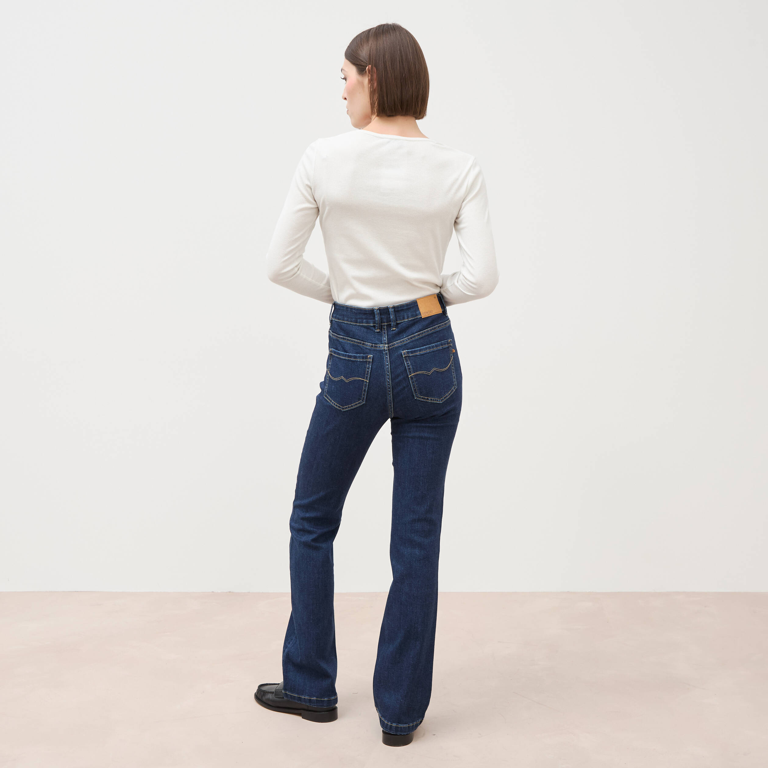 Jeans bootcut taille haute denim brut femme