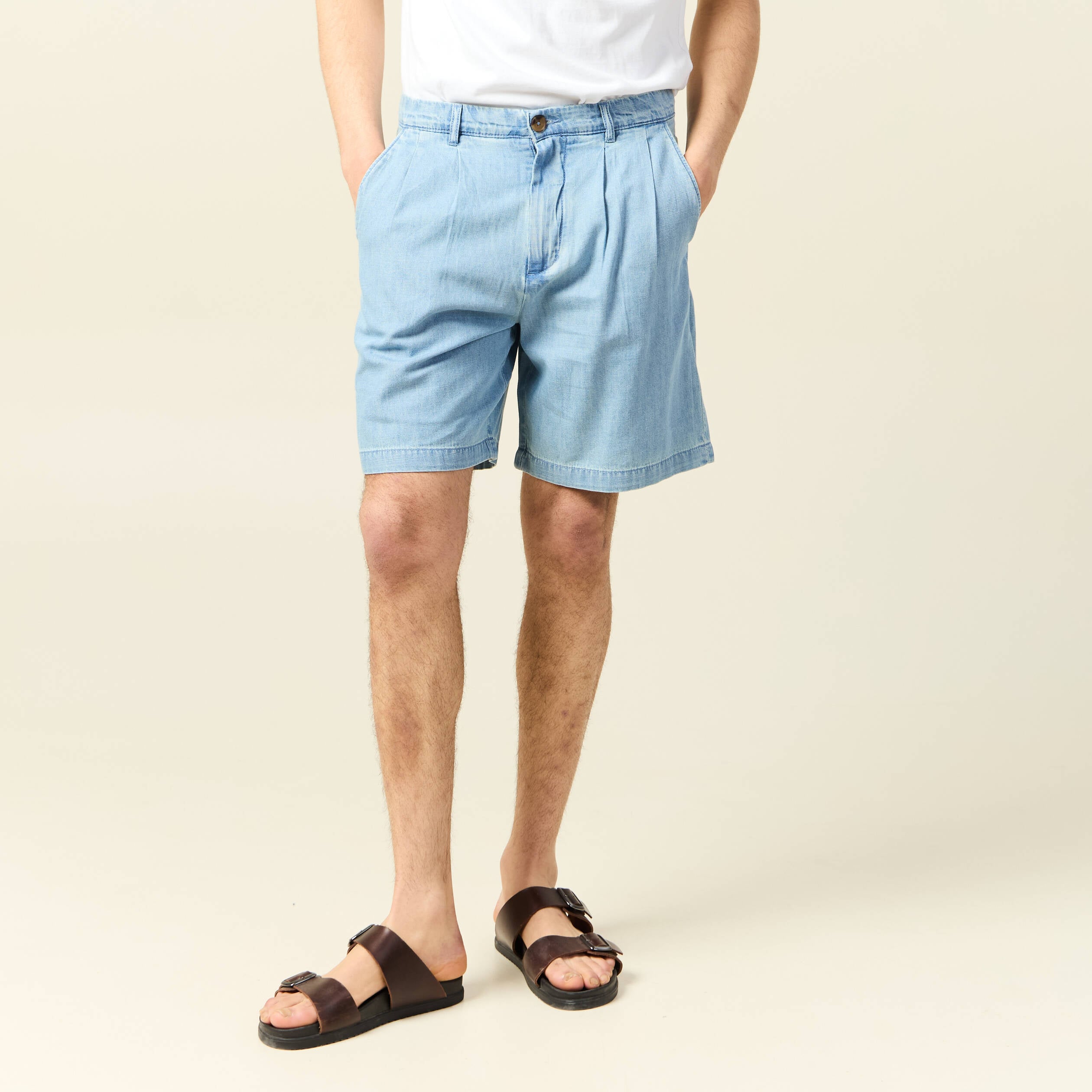 Bermuda droit avec pinces bleu gris homme