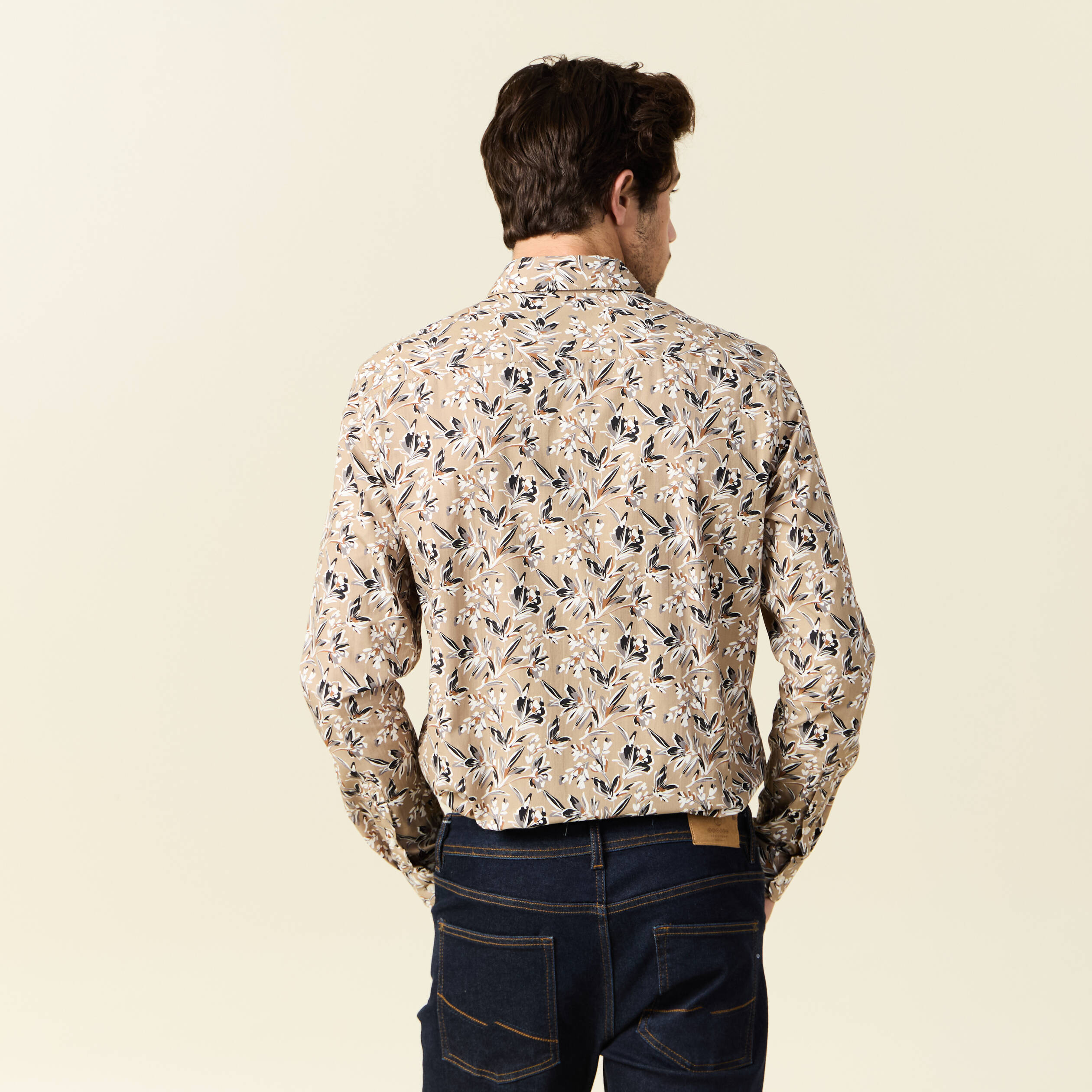 chemise a manches longues beige homme Chemise à manches longues beige homme