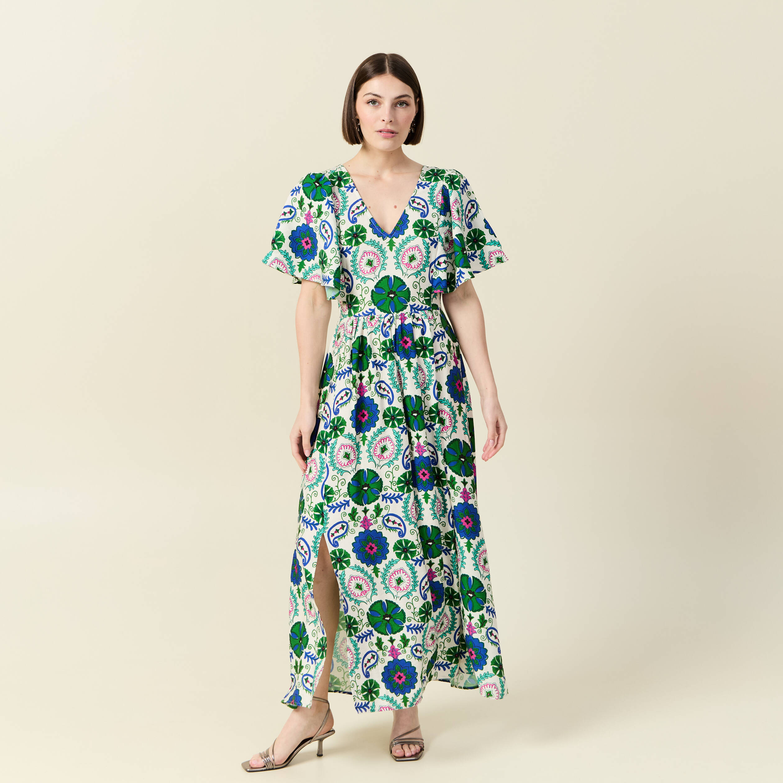 robe col v manches courtes blanc femme Robe col V manches courtes blanc femme