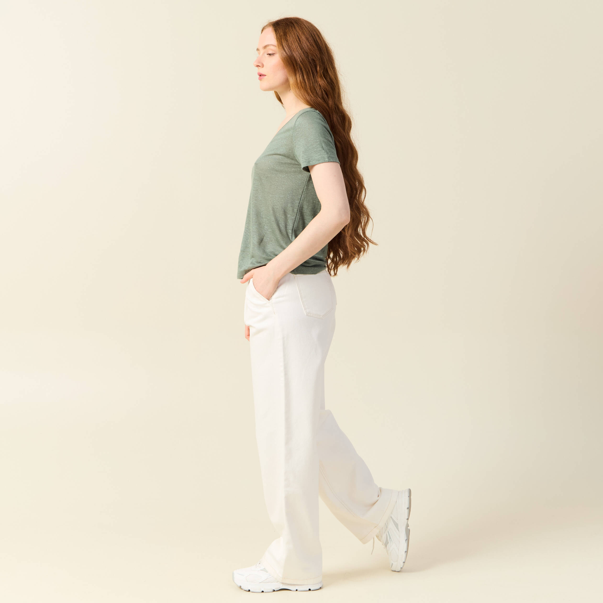 t shirt en lin vert kaki femme T-shirt en lin vert kaki femme