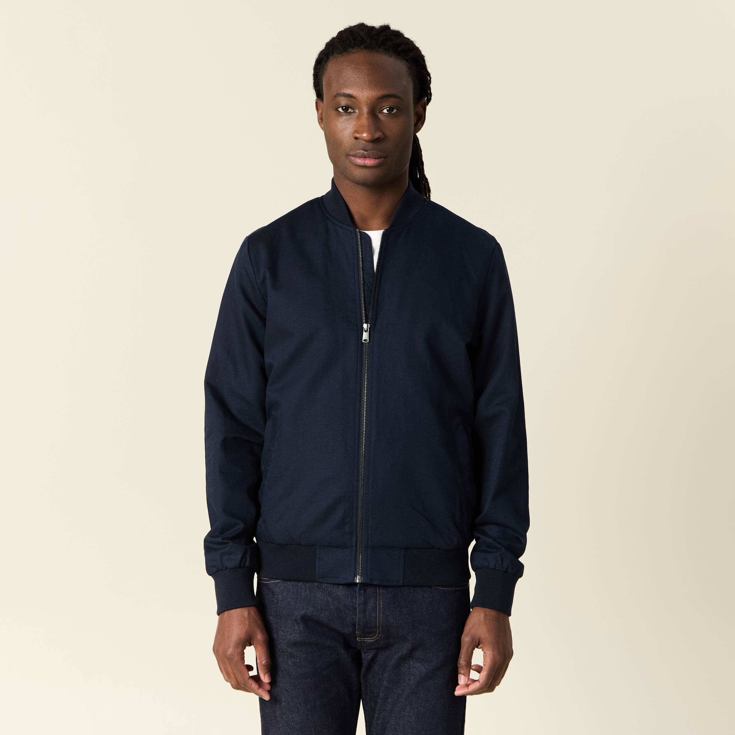 blouson zippe col teddy bleu marine homme Blouson zippé col teddy bleu marine homme