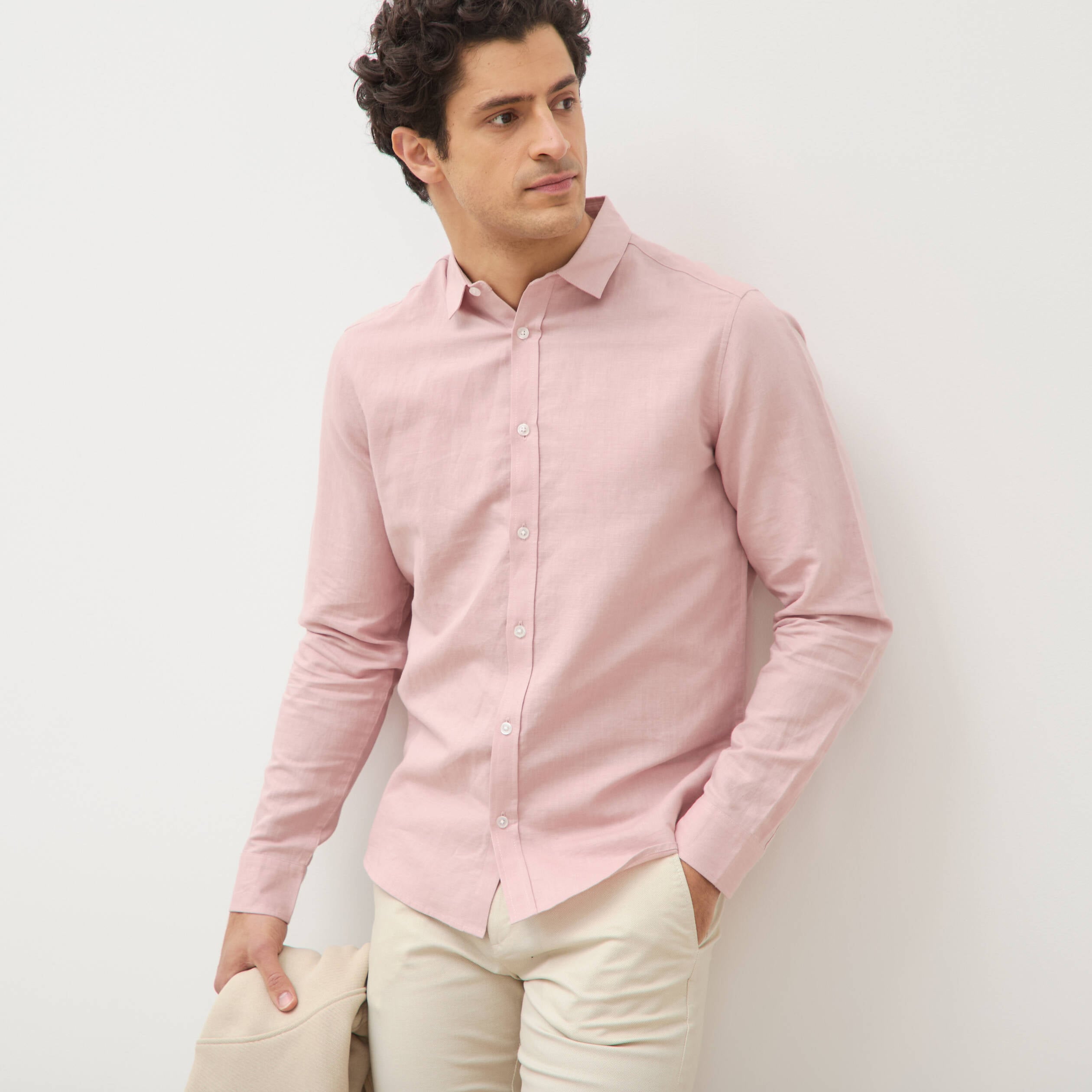 Chemise manches longues rose pastel homme