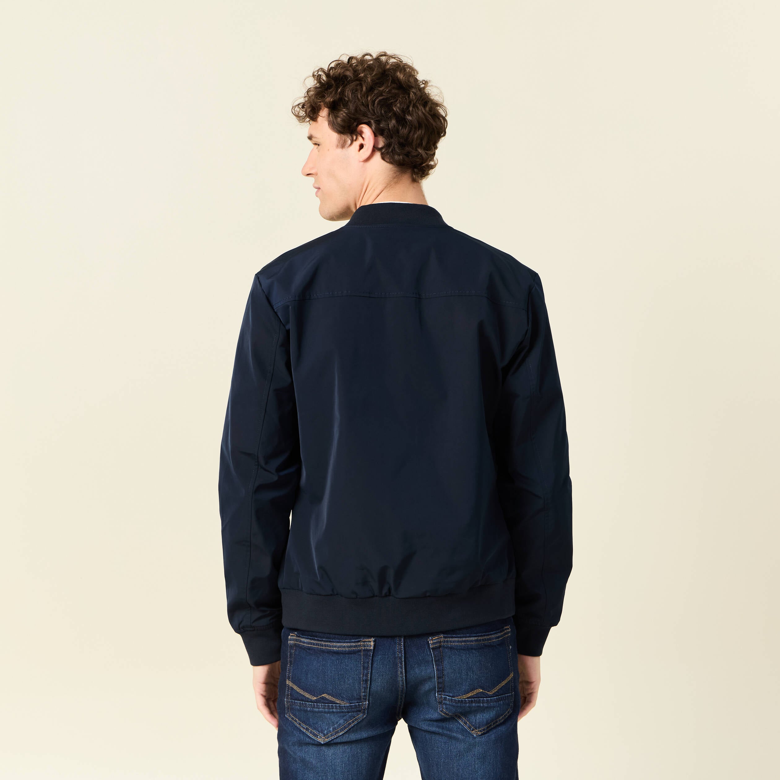 Blouson court manches longues doubl&eacute; bleu marine homme