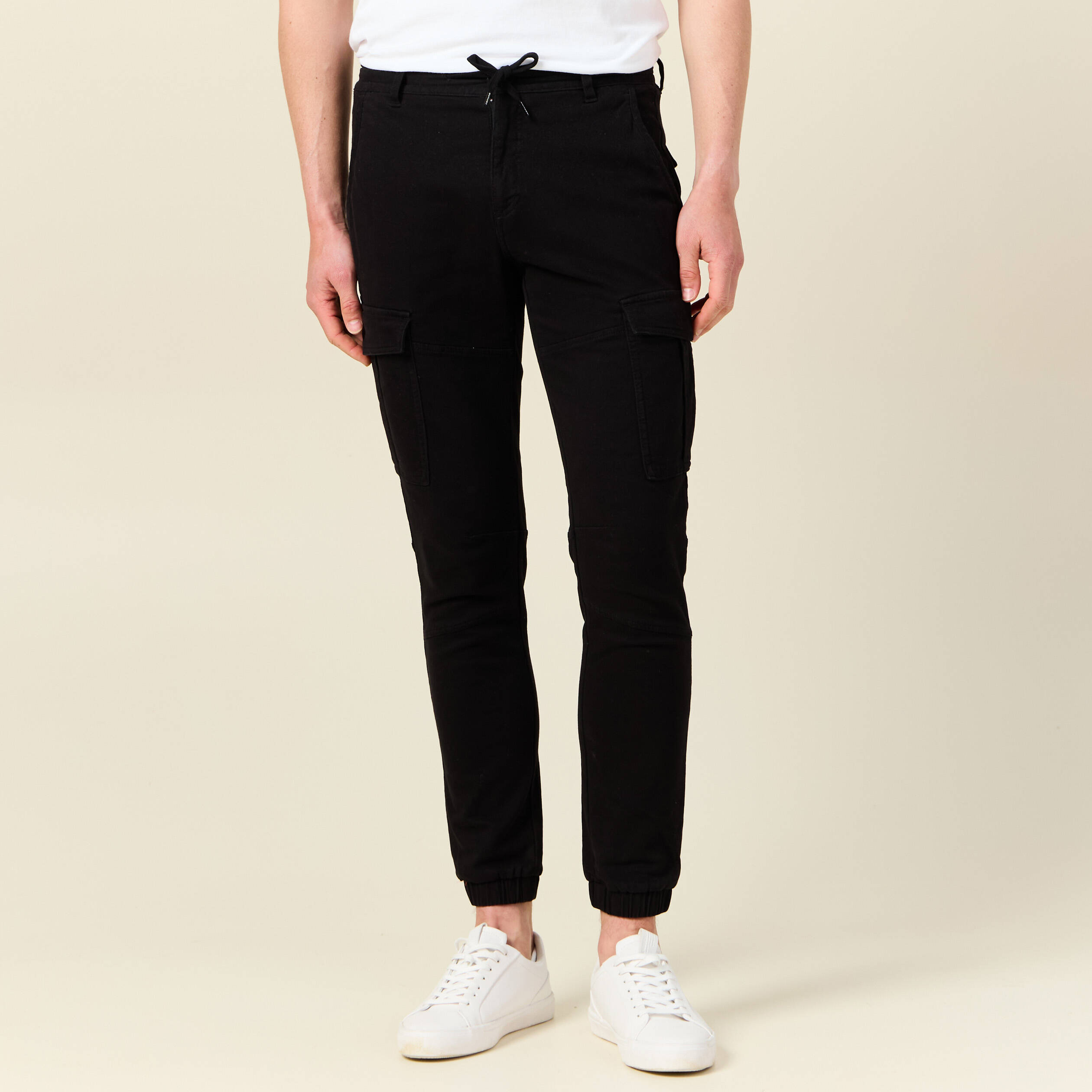 pantalon cargo taille a cordon noir homme Pantalon cargo taille à cordon noir homme