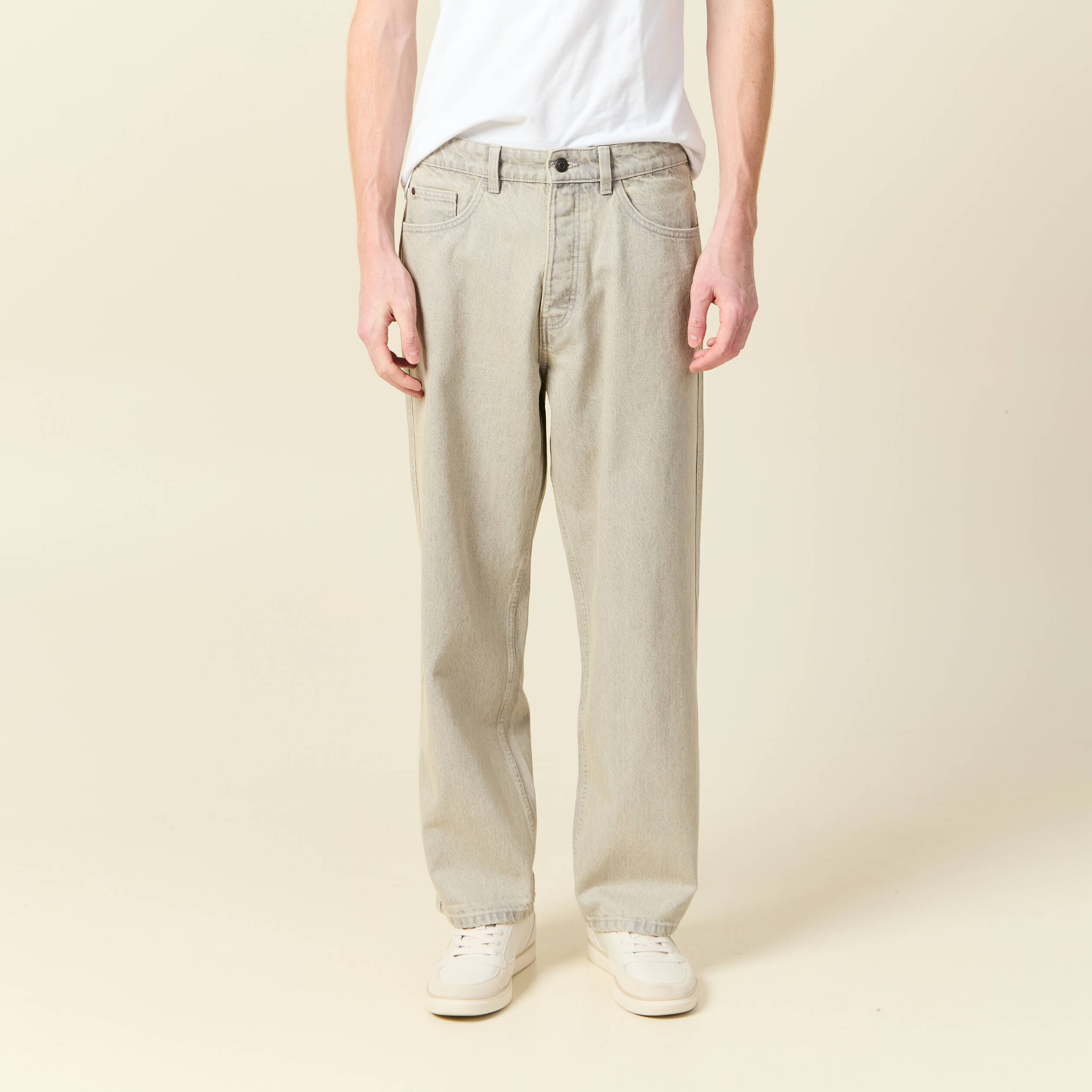 Jeans large 5 poches longueur 32 denim beige homme