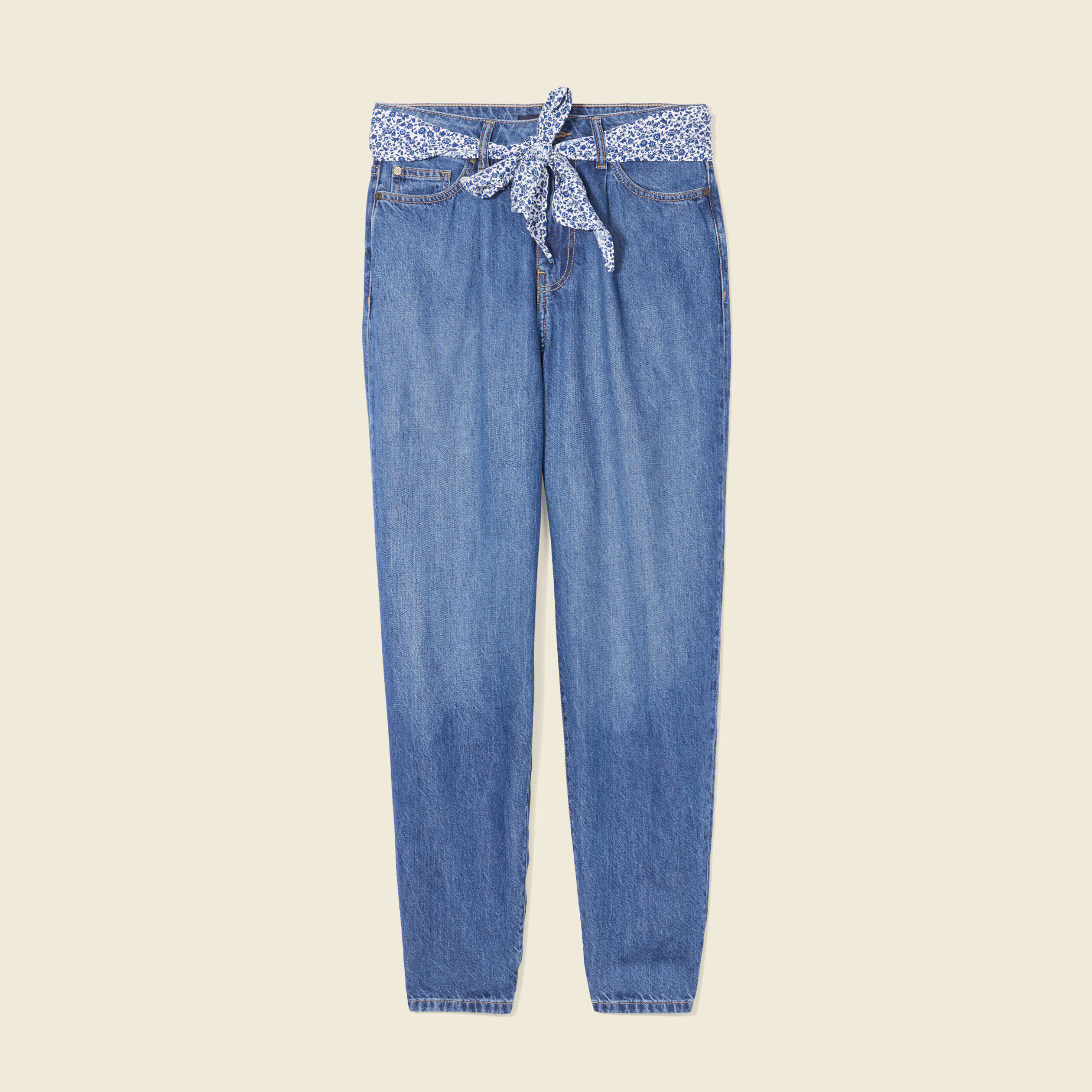 Jeans slouchy ceinture foulard denim stone femme