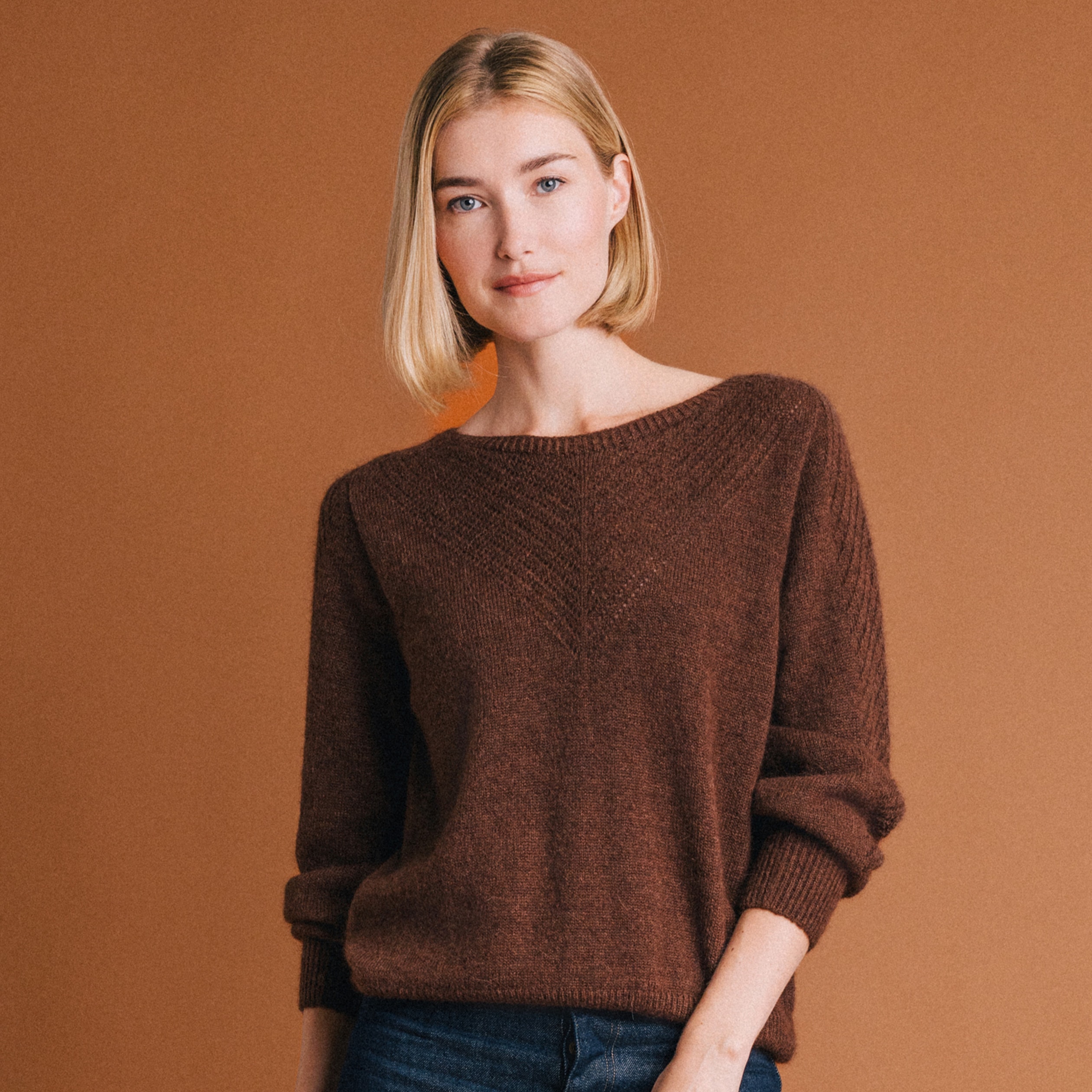 pull en maille torsadée femme helly marron