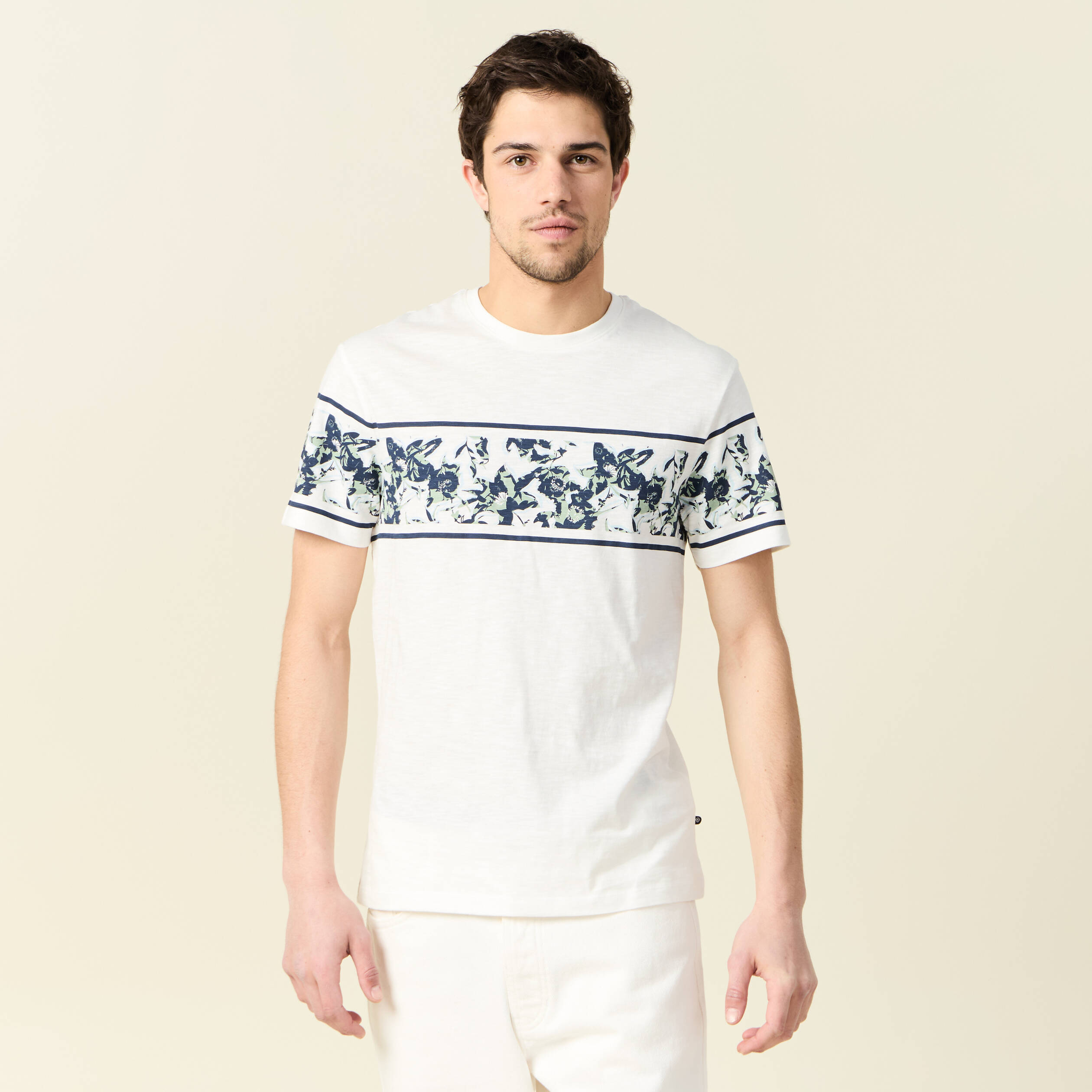 T-shirt coupe droite en coton col rond bleu ciel homme