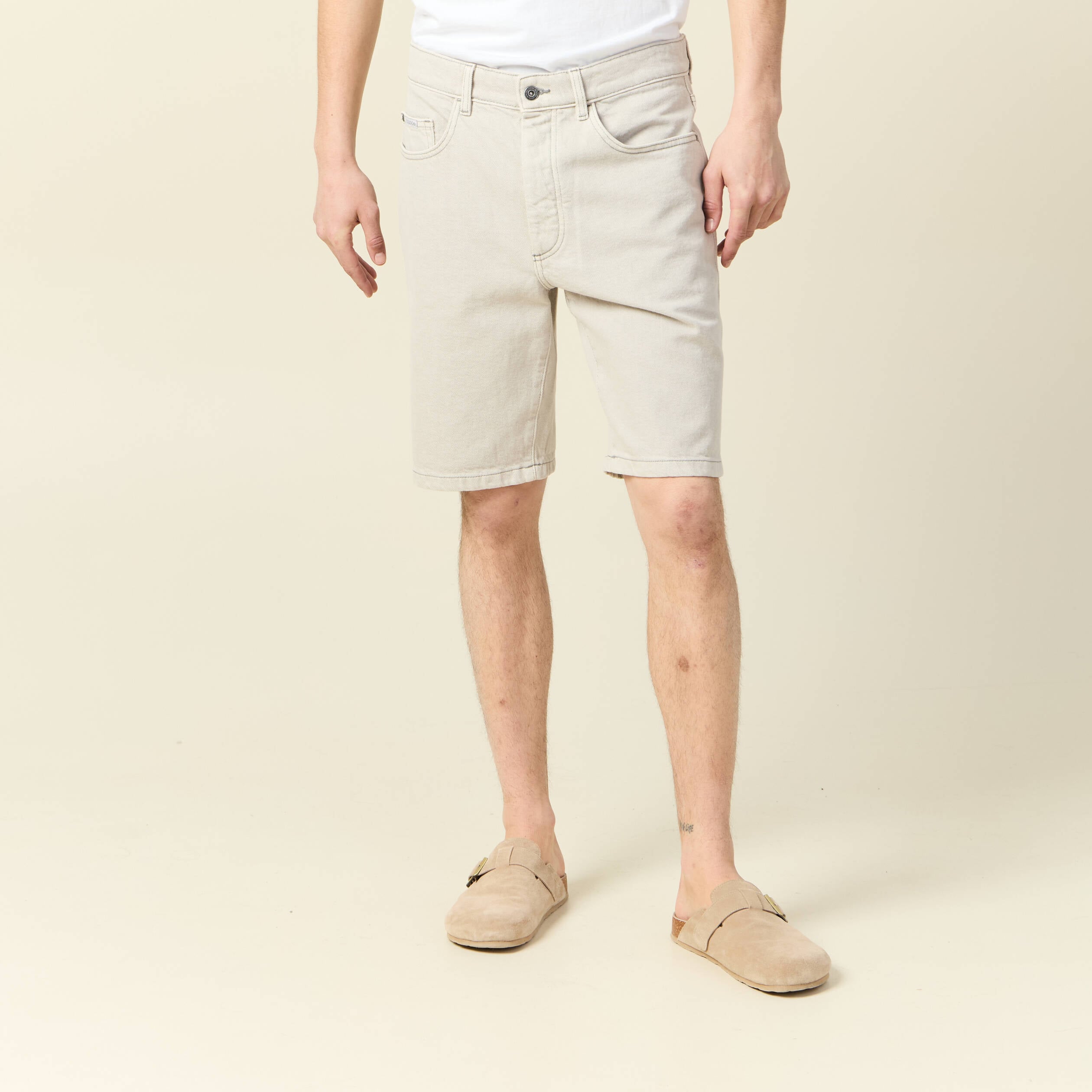 Bermuda droit en jean denim snow gris homme