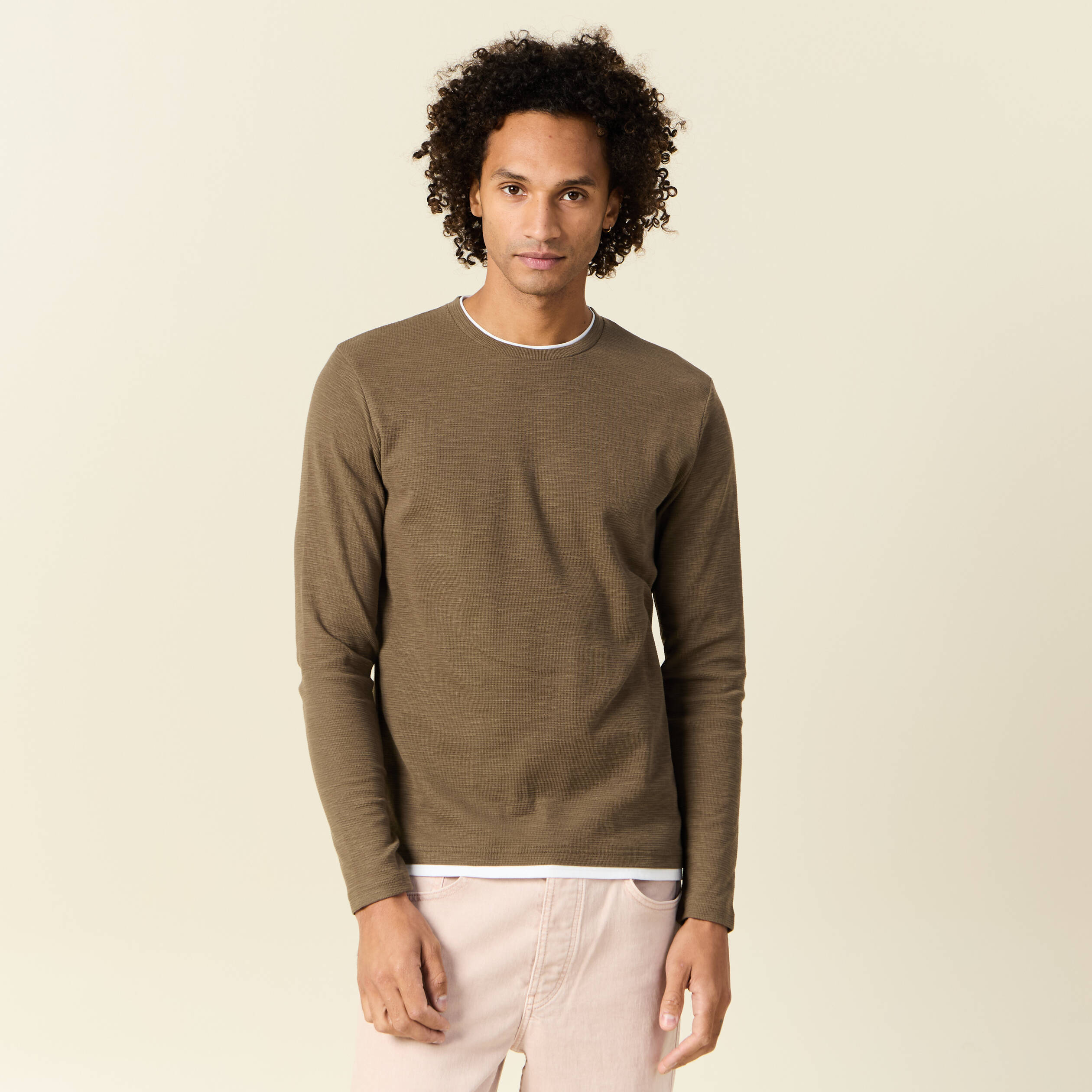 t shirt manches longues taupe homme T-shirt manches longues taupe homme