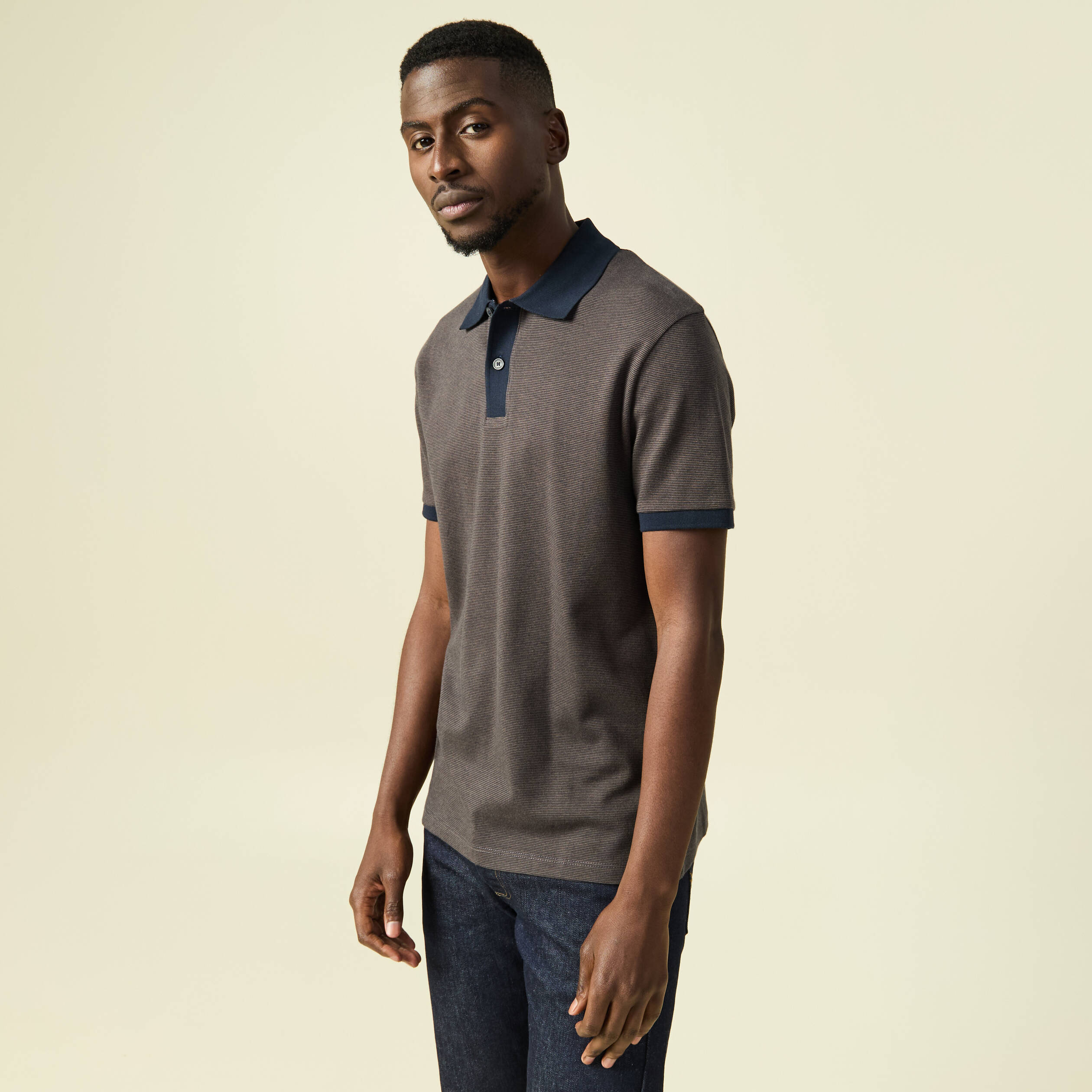 Polo col polo manches courtes en coton vert kaki homme