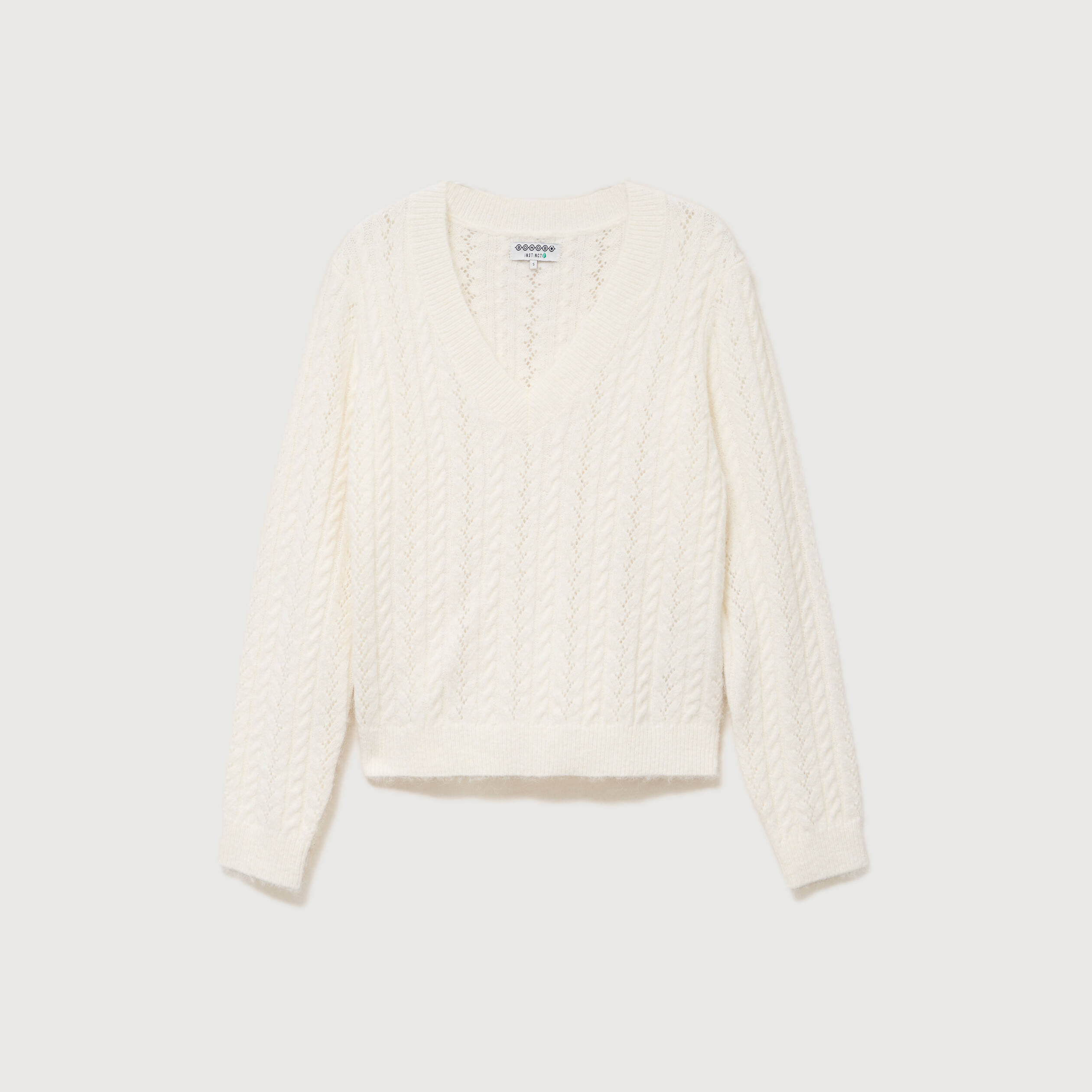 Pull droit col v manches longues ecru femme
