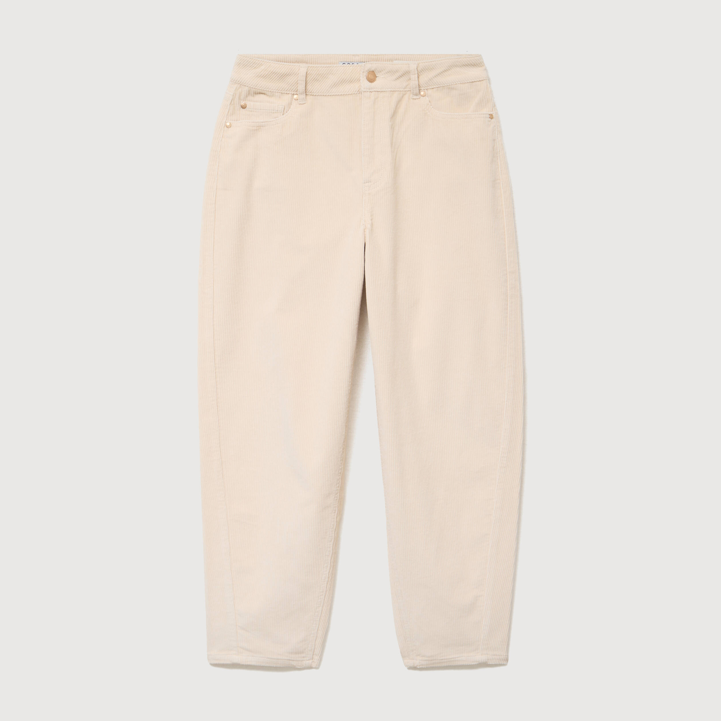 Pantalon taille haute velours resserr&eacute; ivoire femme