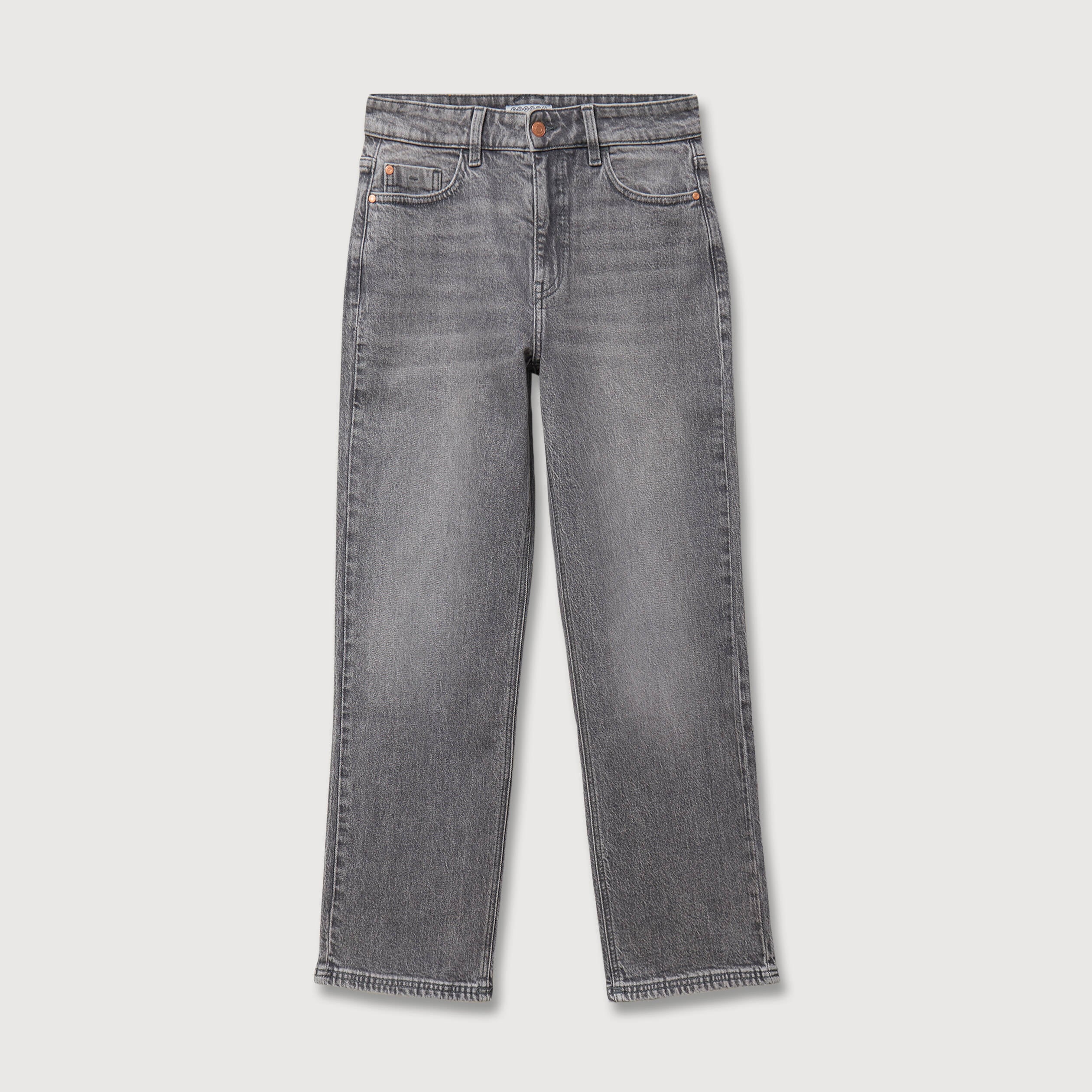 Jeans straight 7/8&egrave;me taille haute denim gris femme