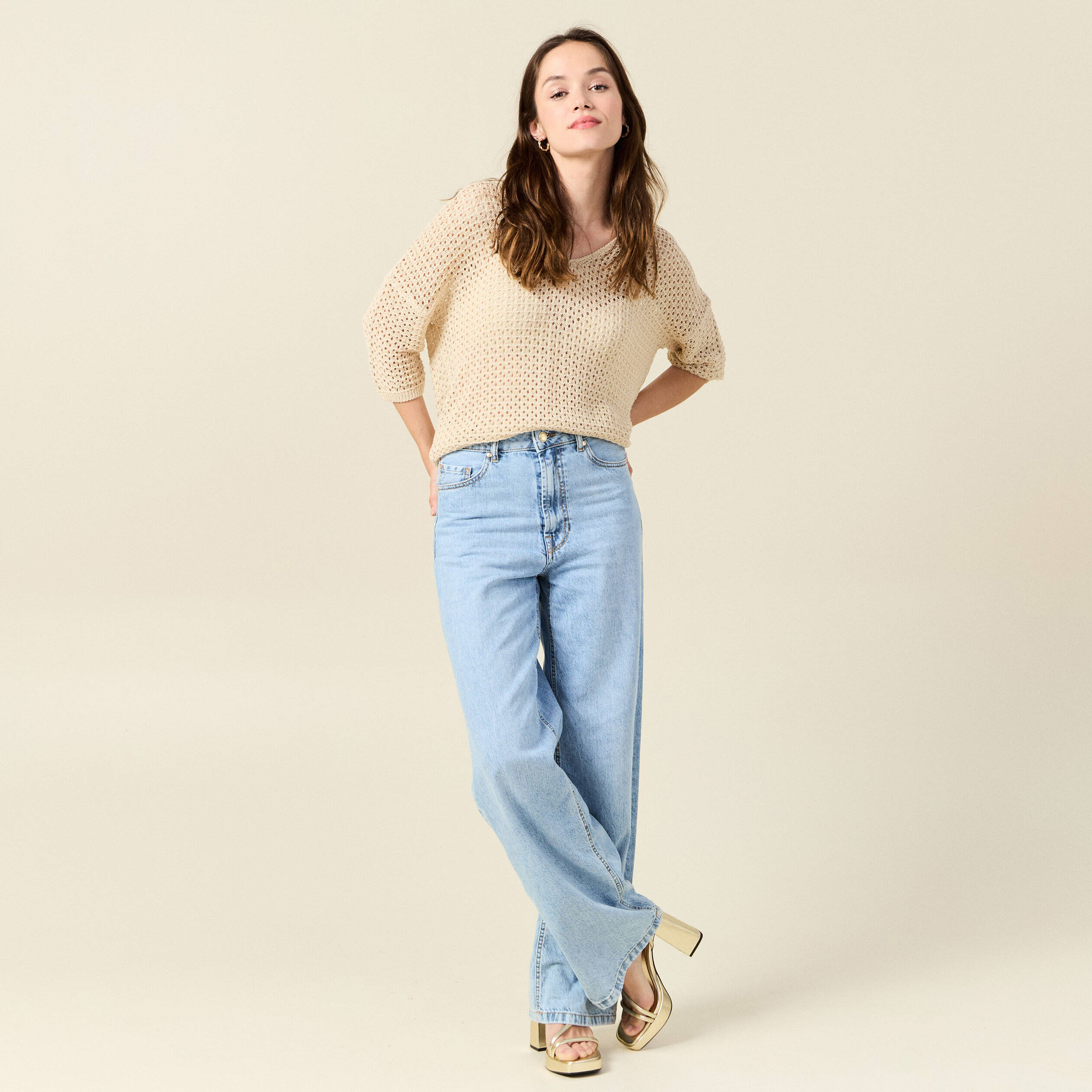 pull col en v eco responsable creme femme Pull col en V éco-responsable creme femme