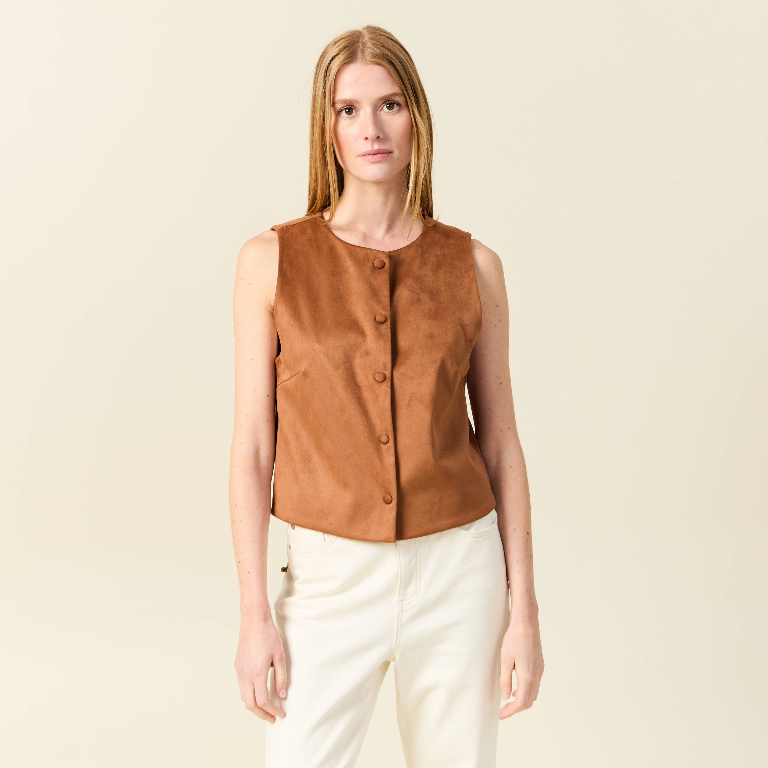 gilet sans manches double camel femme Gilet sans manches doublé camel femme
