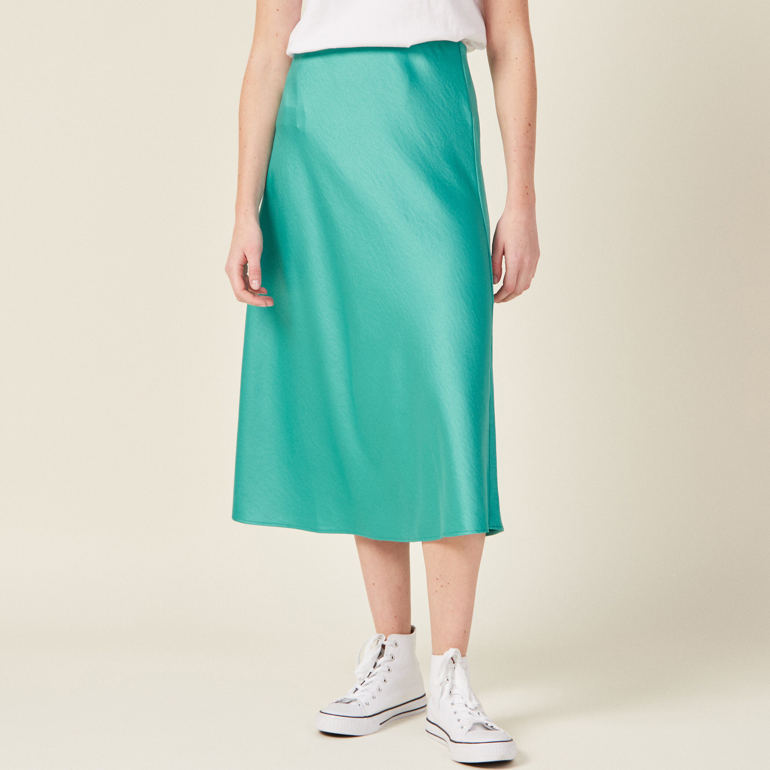 jupe midi droite satin bleu turquoise femme Jupe midi droite satin bleu turquoise femme