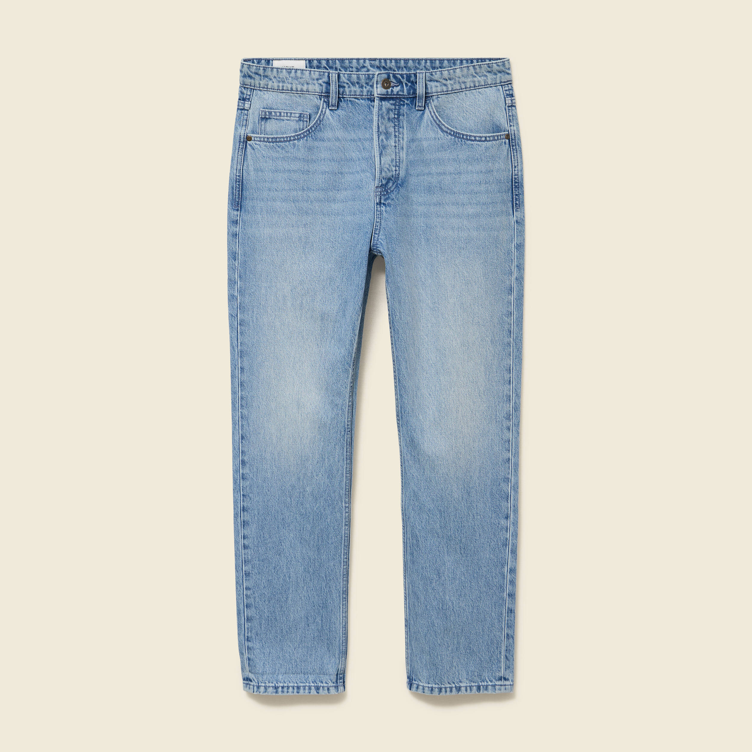 Jeans straight longueur 32 en coton denim bleach homme