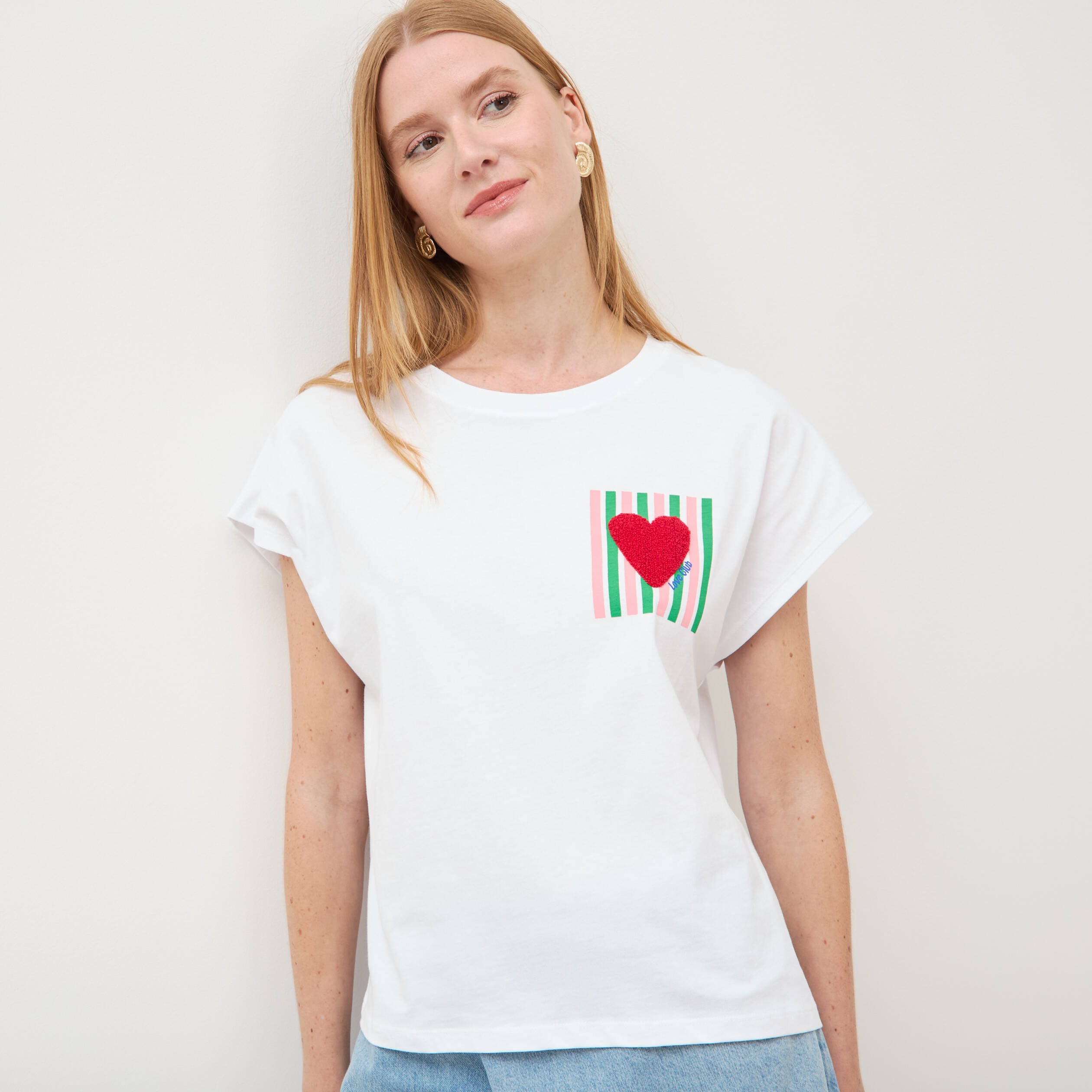 T-shirt droit col rond manches courtes blanc femme