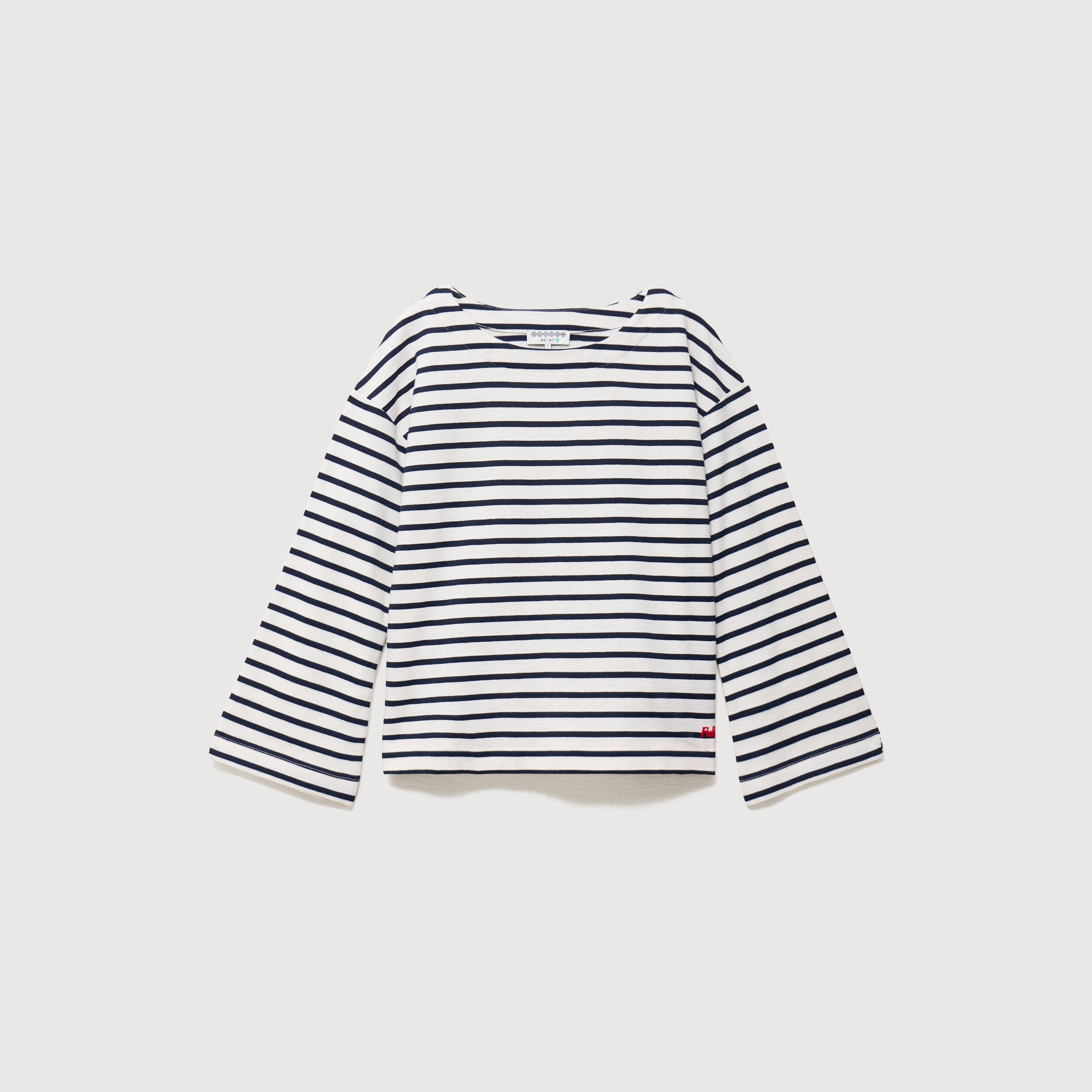 Pull droit manches longues broderie ecru femme