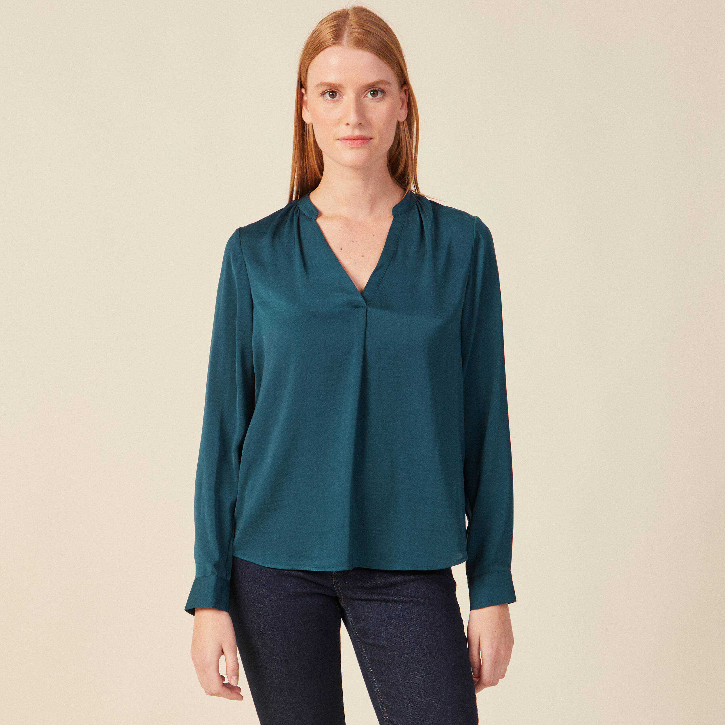 Blouse manches longues bleu canard femme